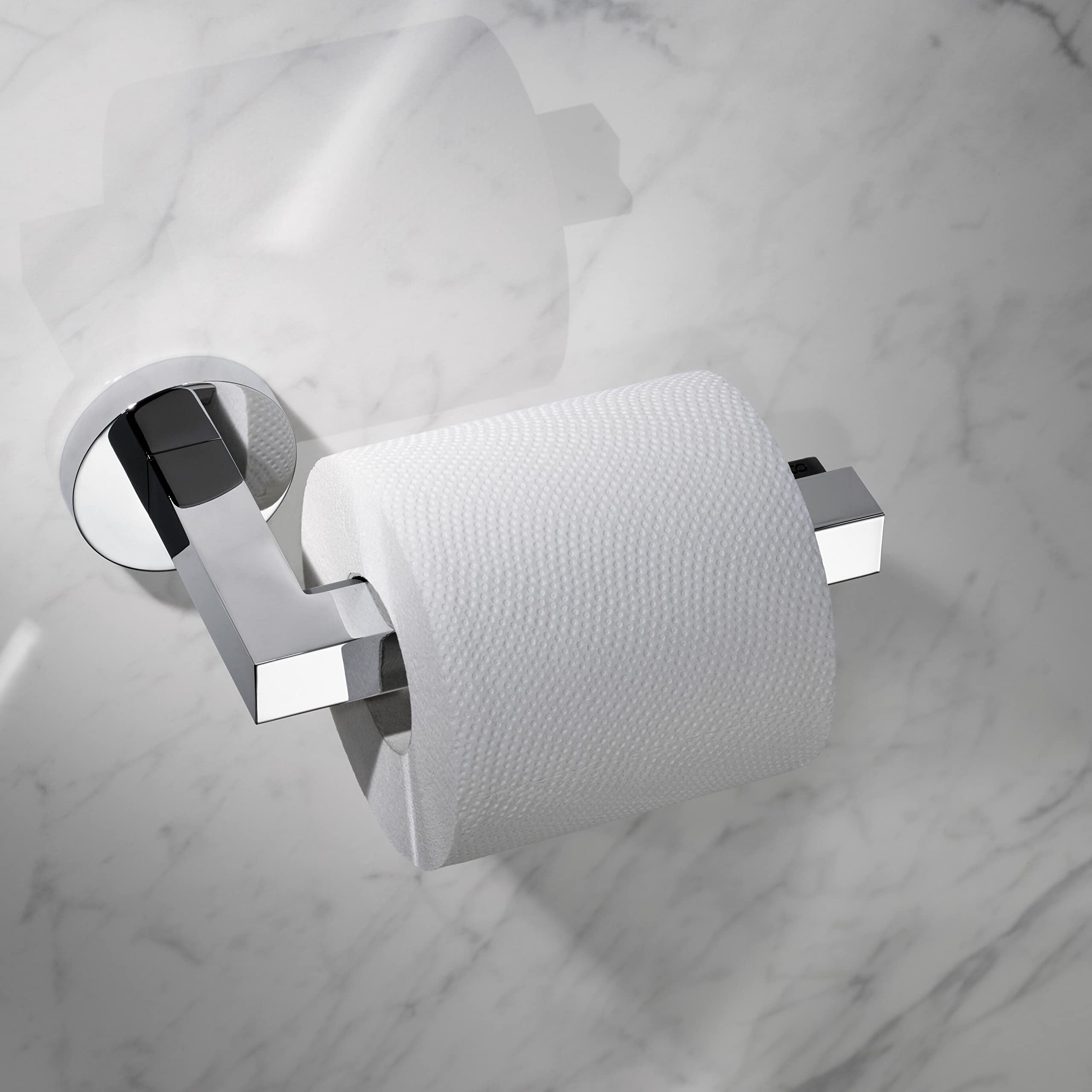 KEUCO Edition 90 Chrome Plated Toilet Paper Holder with Roller Brake - High Gloss Metal Bathroom Tissue Roll Holder - Perfect for Modern Bathrooms, Guest Toilets & Powder Rooms
