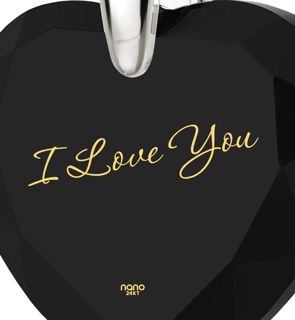 I Love You Necklace - 925 Sterling Silver Heart Pendant with Pure Gold Inscription & Red Heart-Shaped Cubic Zirconia, 18