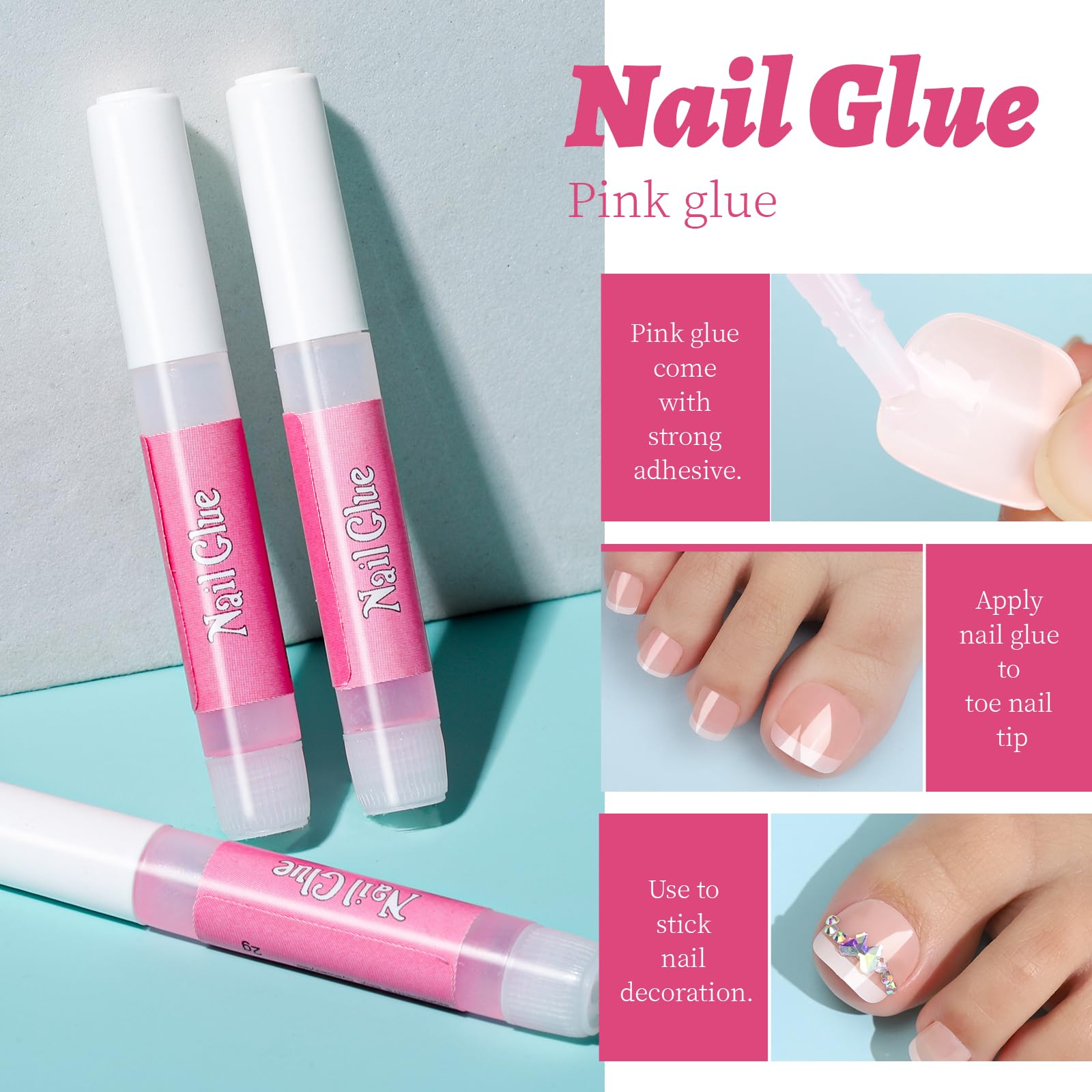 144pcs Press on Toenails for Women - 6 Sets French Tip Fake Toenails with Glue | Easy Application & Long Lasting | Perfect for Pedicures, Vacations & Special Occasions