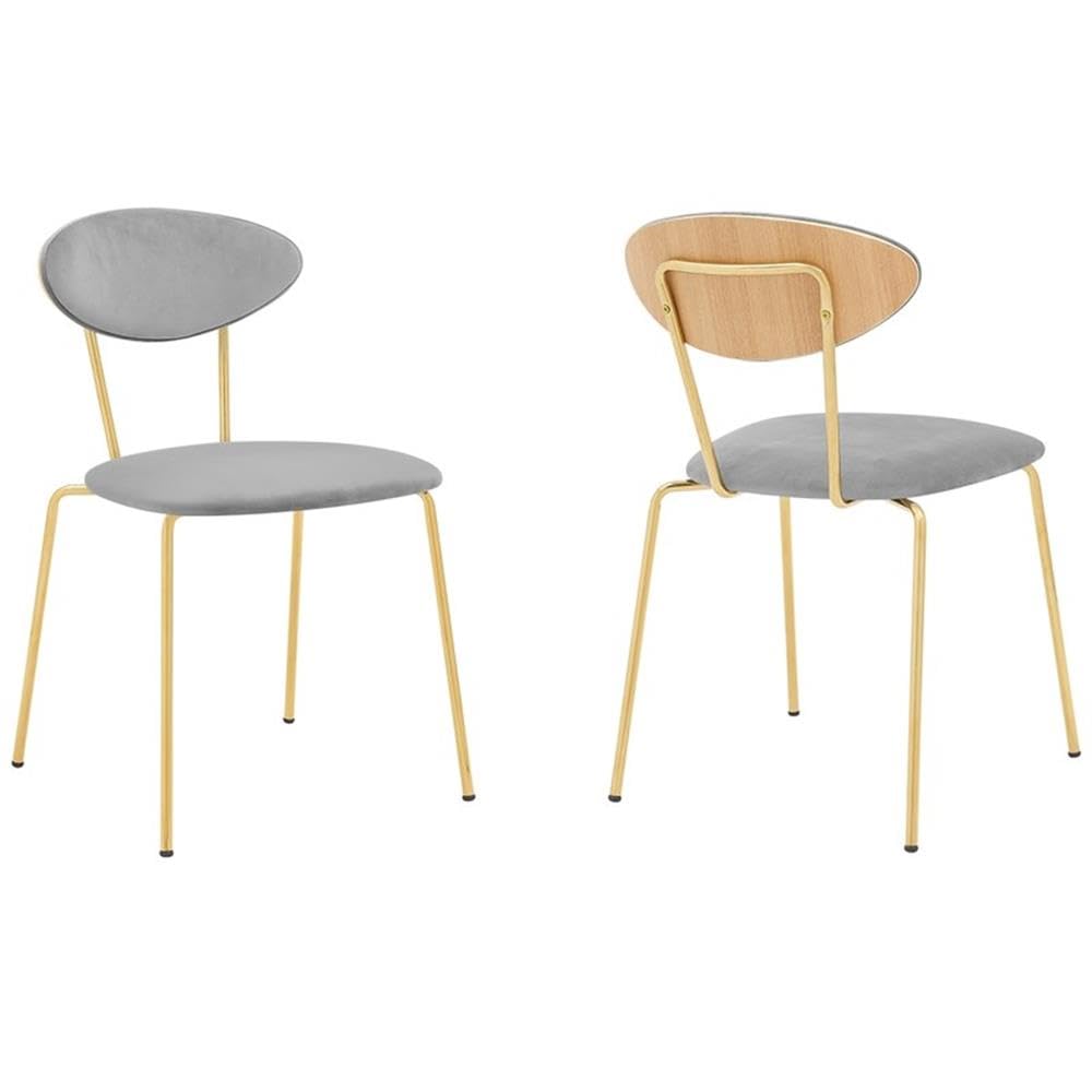 Armen Living Neo Modern Dining Room Chairs - Set of 2, Velvet Grey with Gold Metal Legs | Contemporary Kitchen & Dining Room Furniture for Home Decor