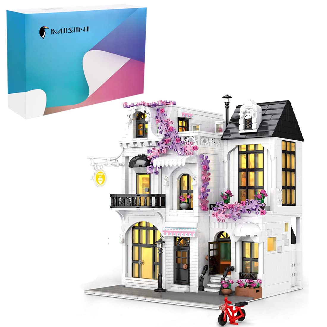 FOOMO JUHANG 86013 European Garden Street Building Blocks Set - 3 Layer LED Illuminated Architecture Model with 2053PCS, Modern Cityscape Compatible with LEGO | Home Decor, Gift for Adults & Collectors, DIY Display for Office & Living Room