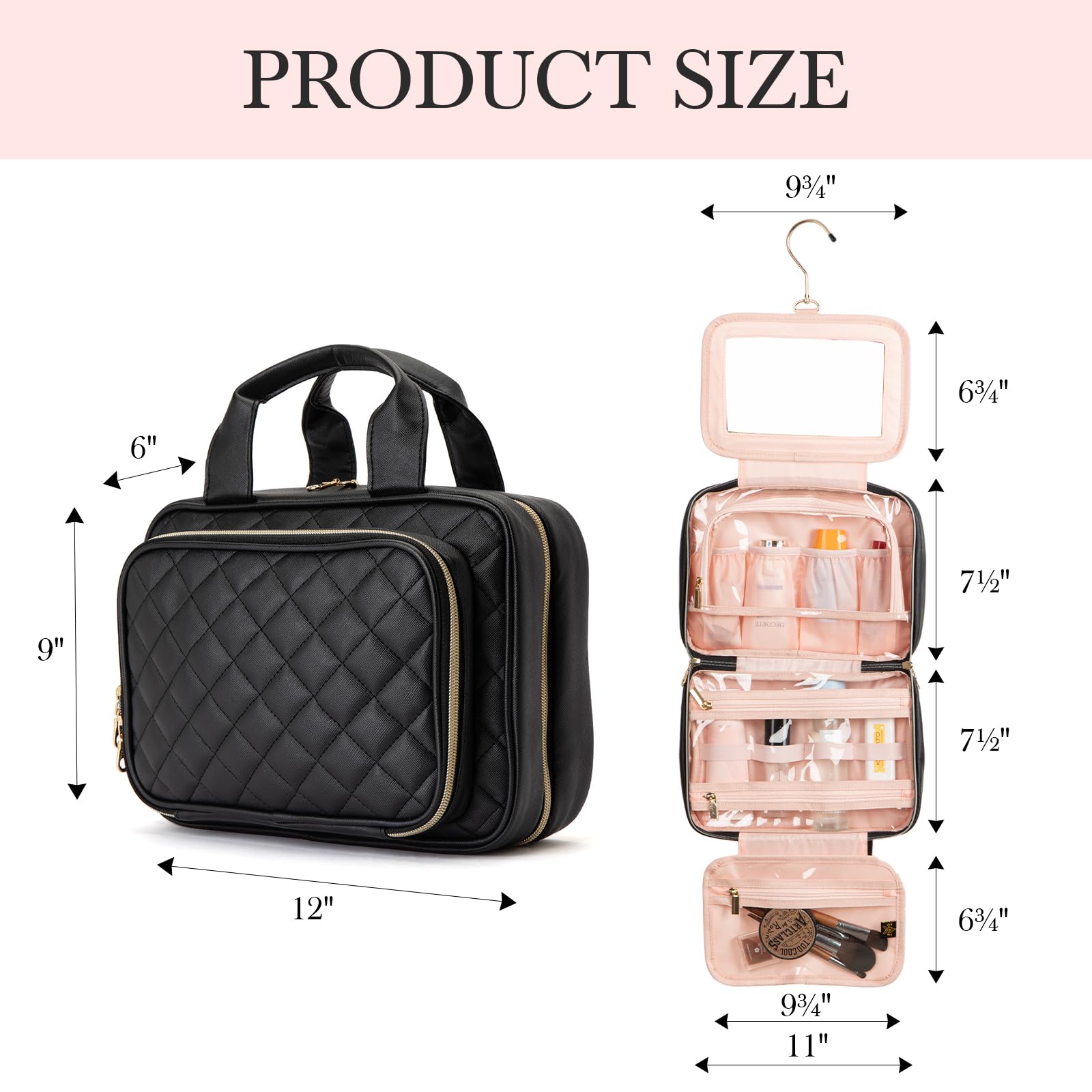 Waterproof Hanging Travel Toiletry Bag with Mirror - Large Cosmetic Organizer for Women & Men - Perfect for Toiletries, Makeup, Jewelry Storage - Ideal for Airplane, Camping, Business Trips & Vacation Essentials