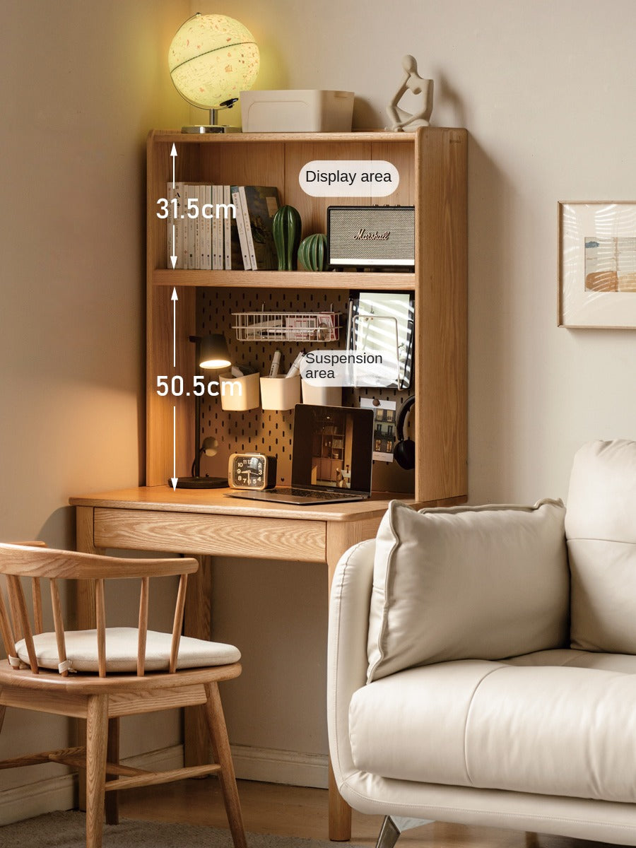 Modern Oak Solid Wood Desk with Bookshelf - Stylish Home Office Furniture for Workspace & Study Room Organization