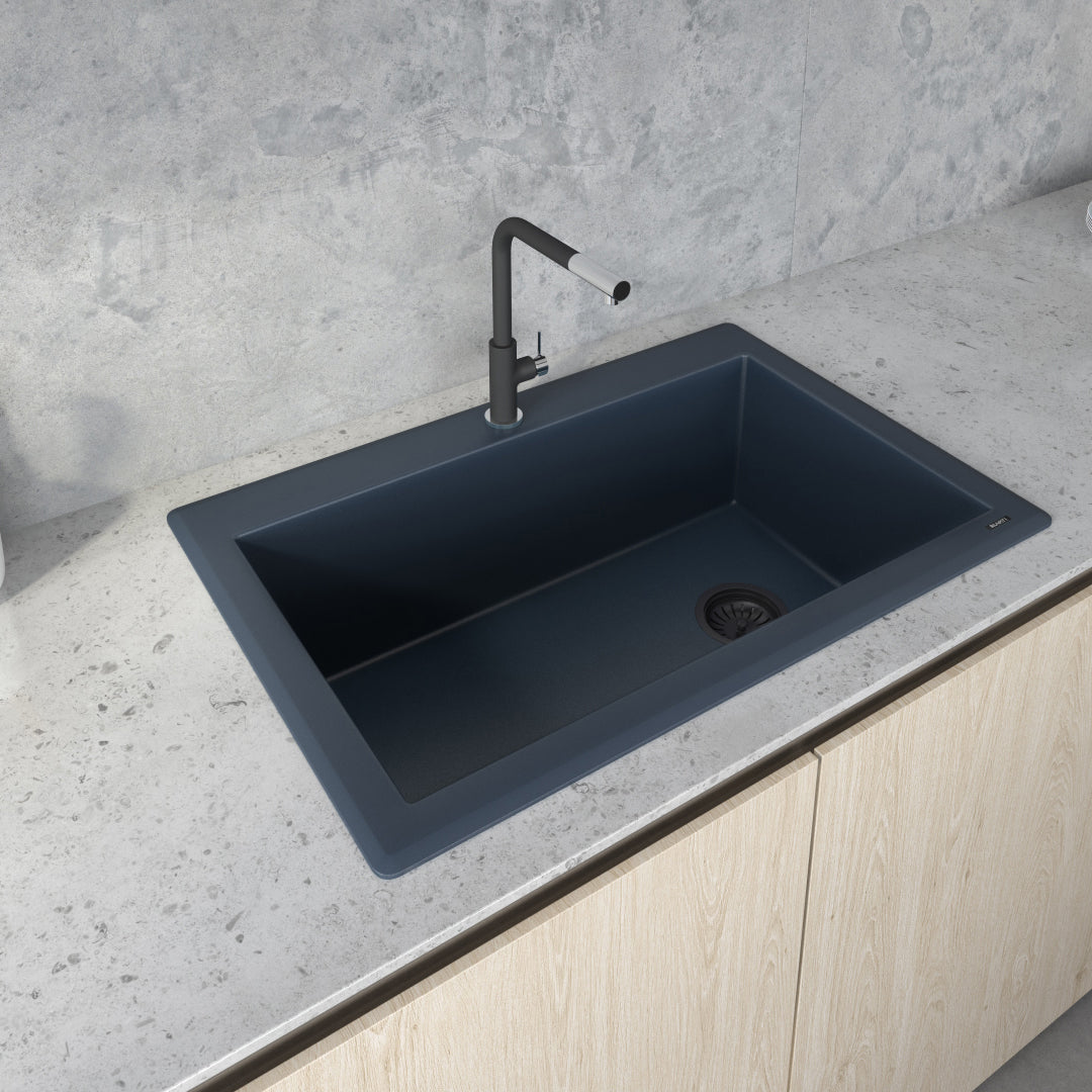 33 x 22 Inch Drop-in Topmount Granite Composite Single Bowl Kitchen Sink - Durable & Stylish for Modern Kitchens, Perfect for Cooking & Cleaning