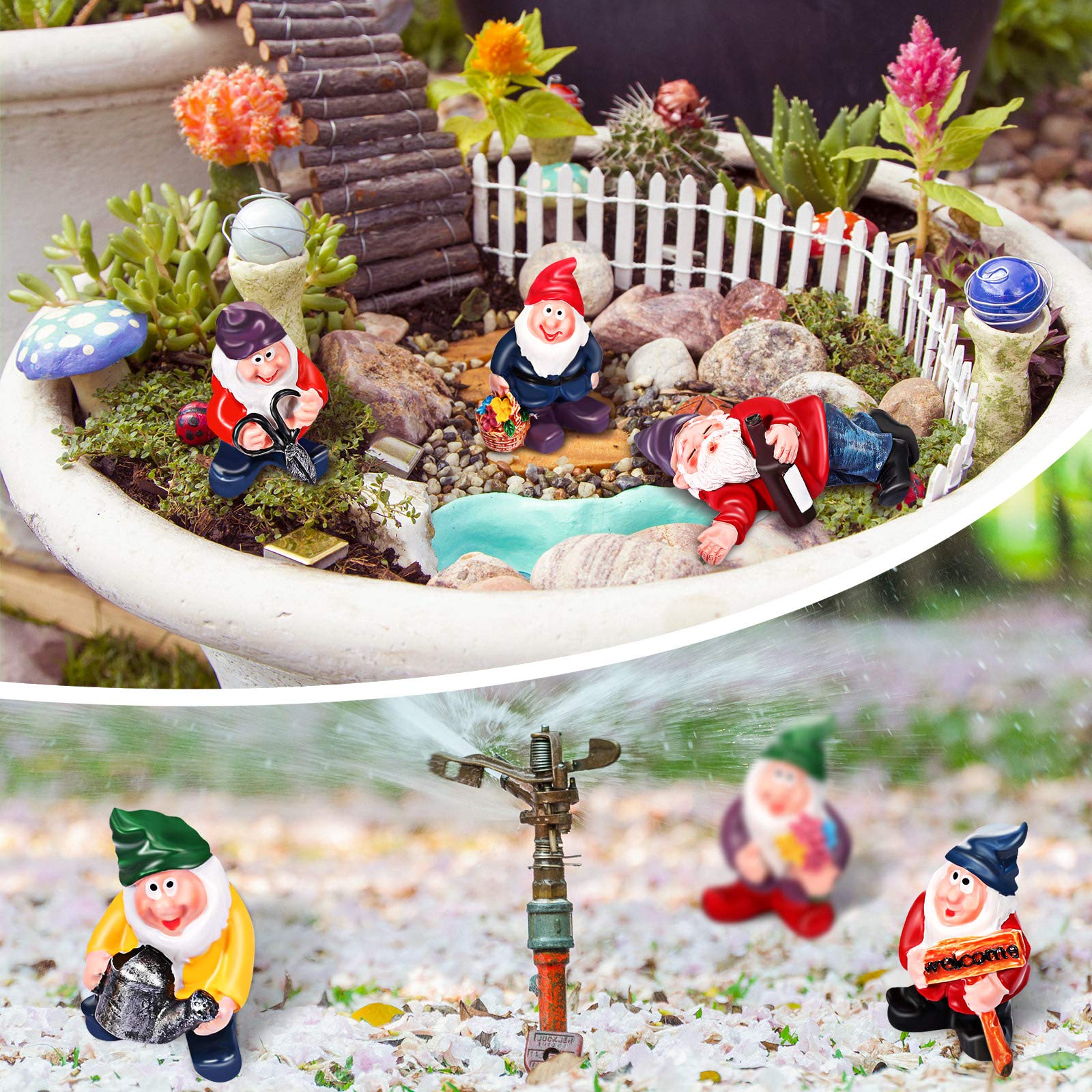 Jetec 10-Piece Mini Garden Gnome Ornament Set - Cute Dwarf Statues for Outdoor Decor, Potted Plants & Desktop Display | Perfect for Fairy Gardens, Lawn Decor & Home Office Decoration