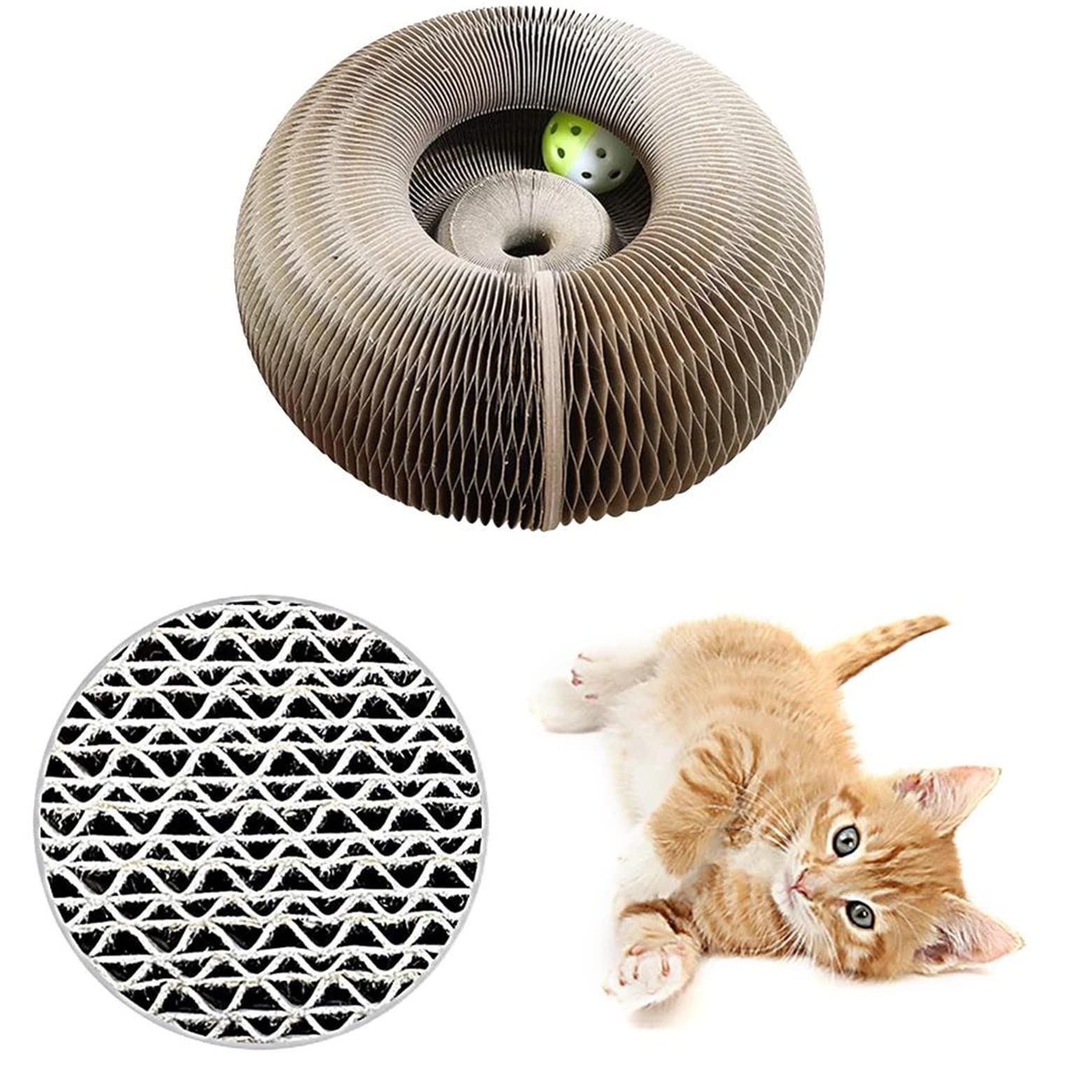 Foldable Cat Scratching Board with Bell Ball - Interactive Cat Toy for Kittens & Adult Cats | Durable Pet Furniture for Training & Exercise (24x24x10cm) - Perfect for Indoor Play & Stress Relief