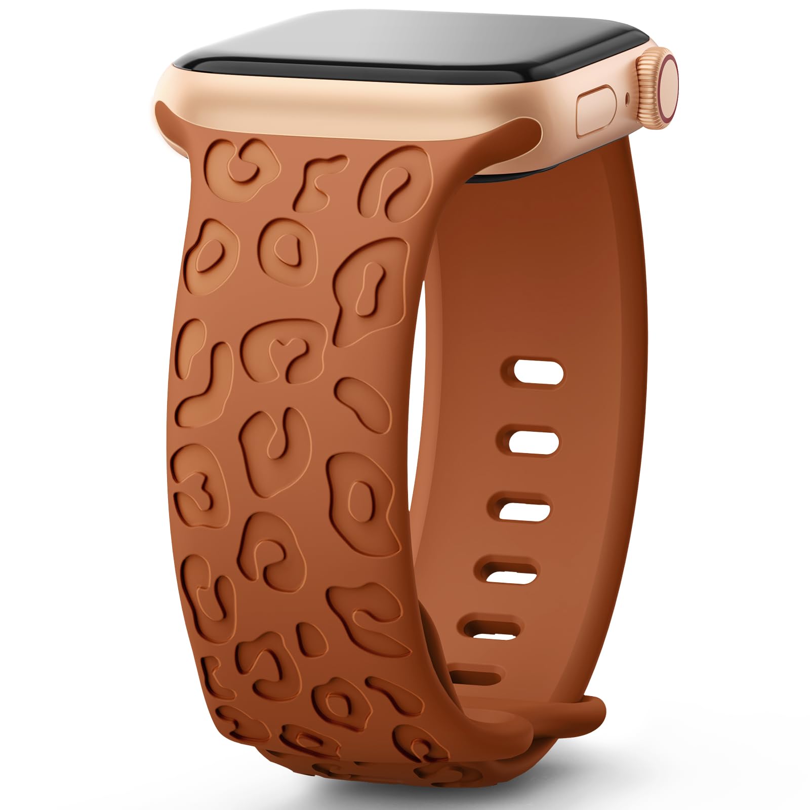 Leopard Print Engraved Apple Watch Band 38mm 40mm 41mm - Sport Replacement Strap Compatible with iWatch Series Ultra 2/9/8/7/6/5/4/3/2/1 & SE - Stylish Unisex Wristband for Gym, Work & Everyday Wear