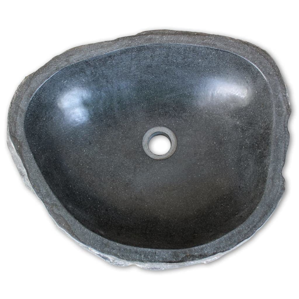 CHARMMA Oval Above Counter Vessel Sink - Natural Stone Wash Basin for Bathroom Vanity, Tabletop River Stone Small Bathroom Sink (14.6