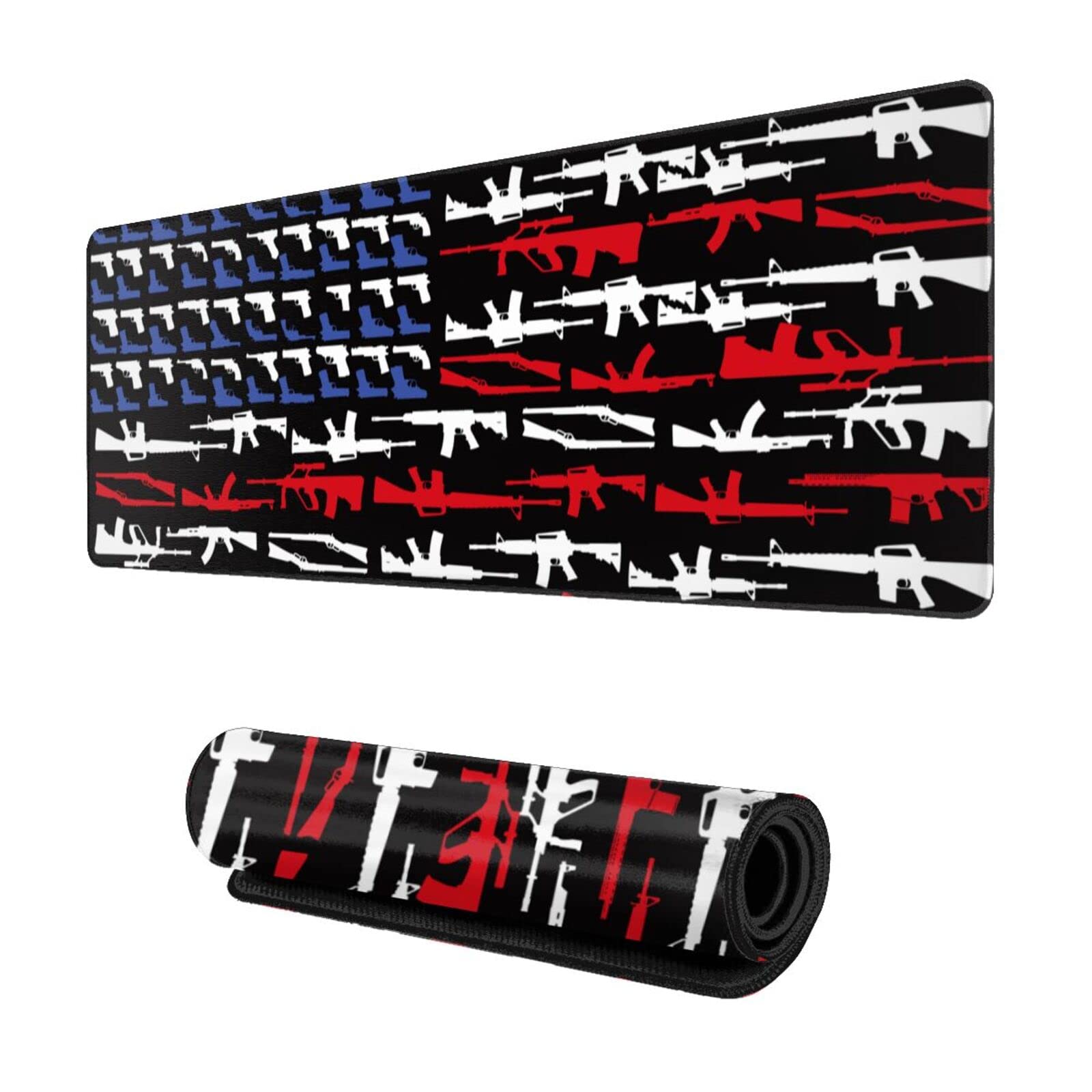 Gun Pattern Flag Gaming Mouse Pad - Extra Large Extended XL Mousepad with Stitched Edges (31.5''x11.8'') - Non-Slip Rubber Base for PC, Laptop, Office & Gaming Setup - Perfect for FPS, MOBA & Esports Players