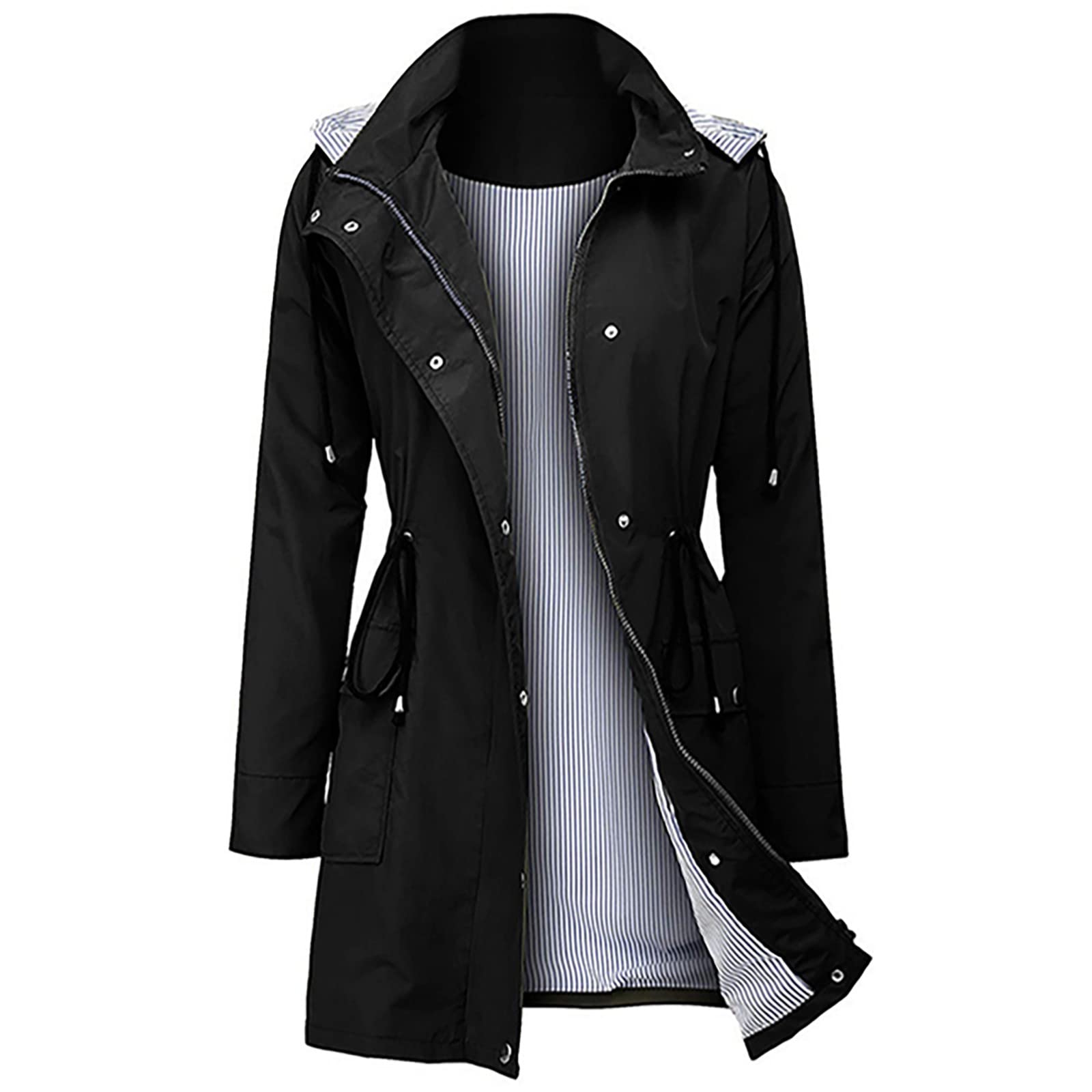 Women's Lightweight Waterproof Rain Jacket - Striped Windbreaker Hooded Trench Coat for Hiking, Climbing & Outdoor Activities | All-Weather Protection