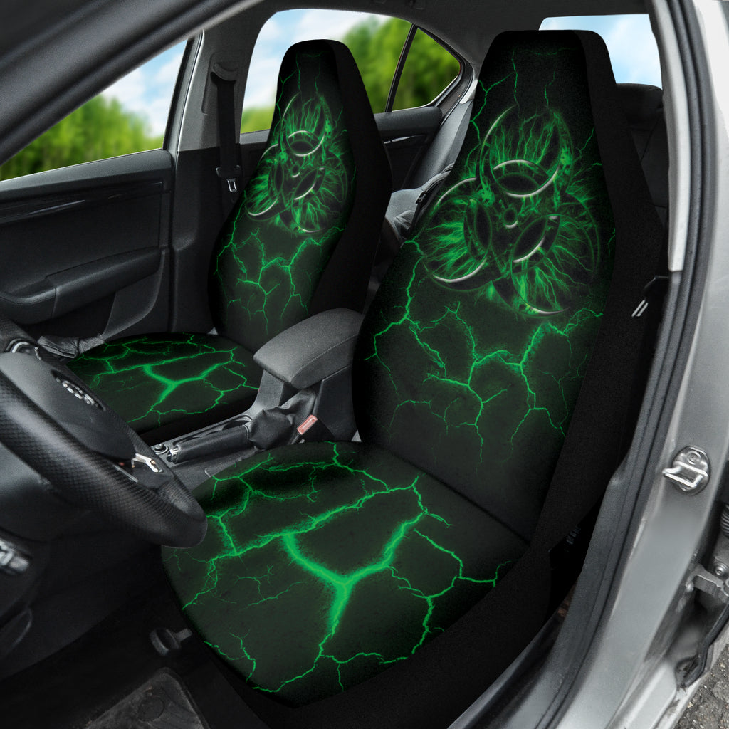 Biohazard Green Neon Crack-Resistant Car Seat Covers - Durable & Stylish Protection for Cars, Trucks & SUVs - Perfect for Gamers, Car Enthusiasts & Unique Style Lovers