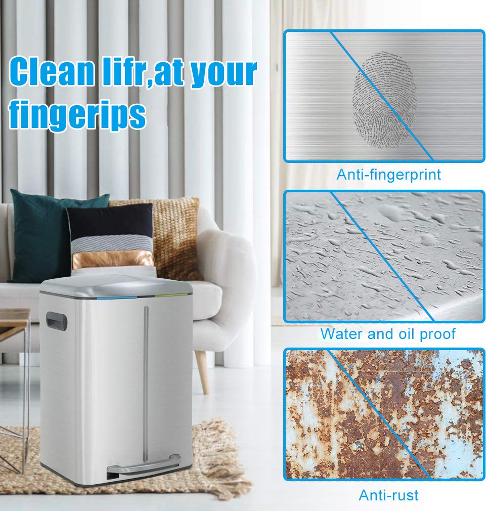 Stainless Steel Step Trash Can with Lid - 10 Gallon (40L) High Capacity Kitchen Garbage Bin for Home, Office, Bathroom & Bedroom - Fingerprint-Proof & Odor Control - Perfect for Waste Disposal in Any Room
