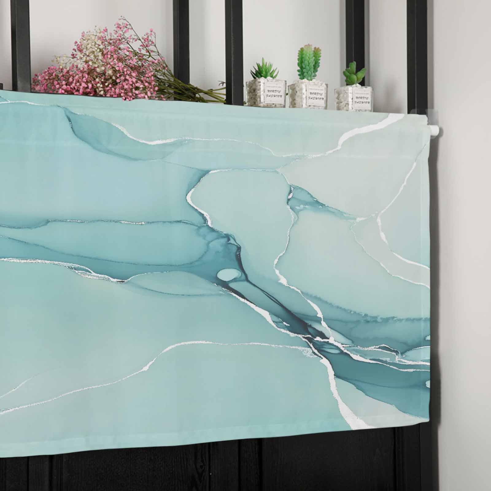 Marble Window Valance - Teal Blue Farmhouse Design for Living Room & Bedroom Decor