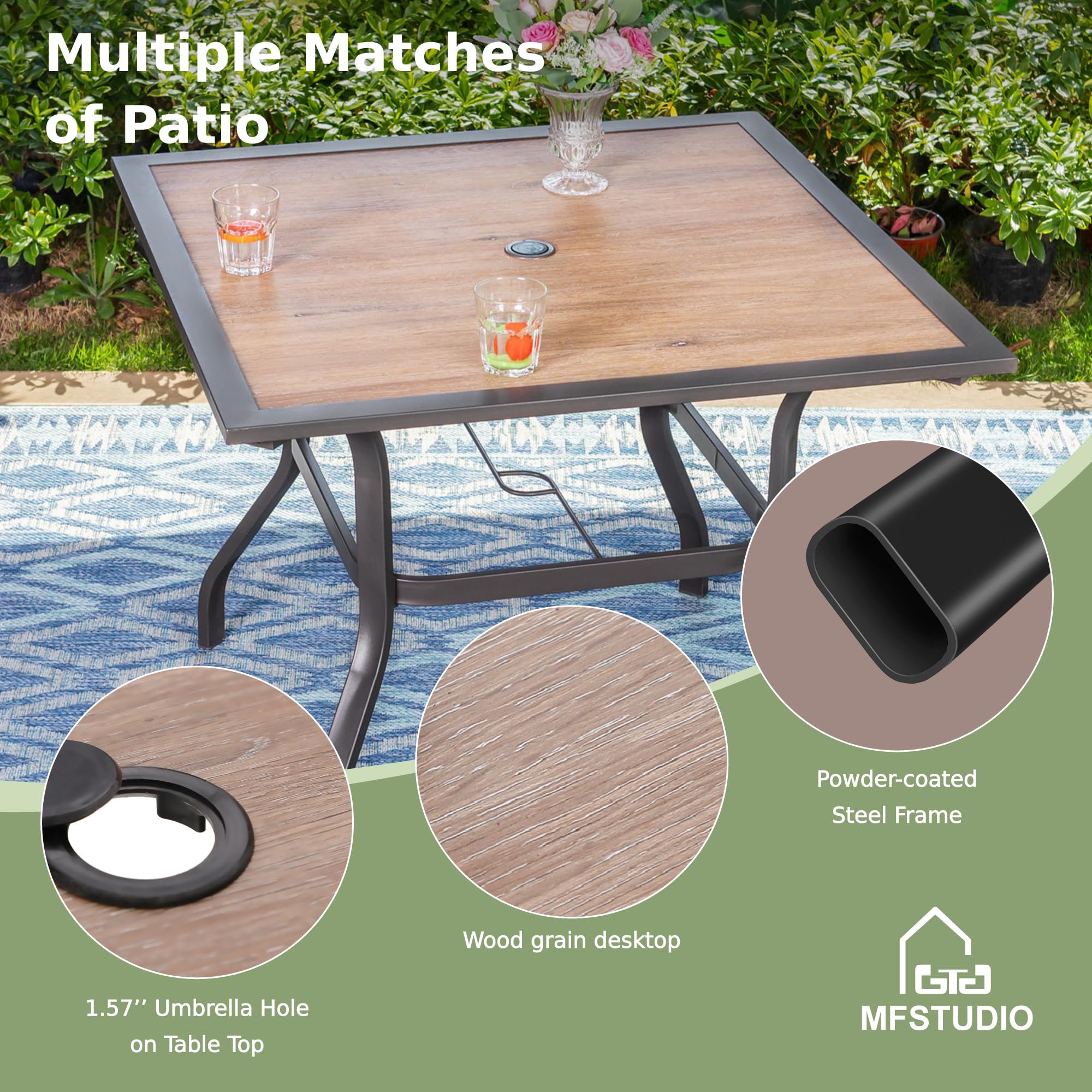 PHI VILLA 37 Inch Square Patio Dining Table - Dark Brown Wood-Look Outdoor Bistro Table with 1.57