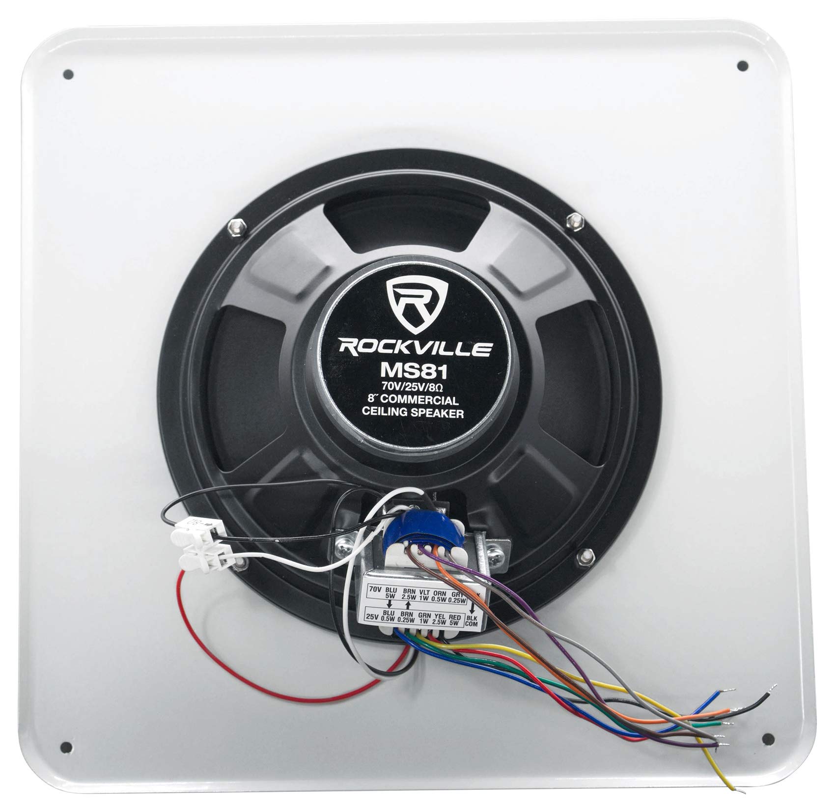 Rockville RCS80-1 60 Watt 70V Commercial Amplifier with Bluetooth & 8 MS81 Metal Ceiling Speakers for Restaurant Background Music PA System - Perfect for Hotels, Retail Stores, and Office Buildings