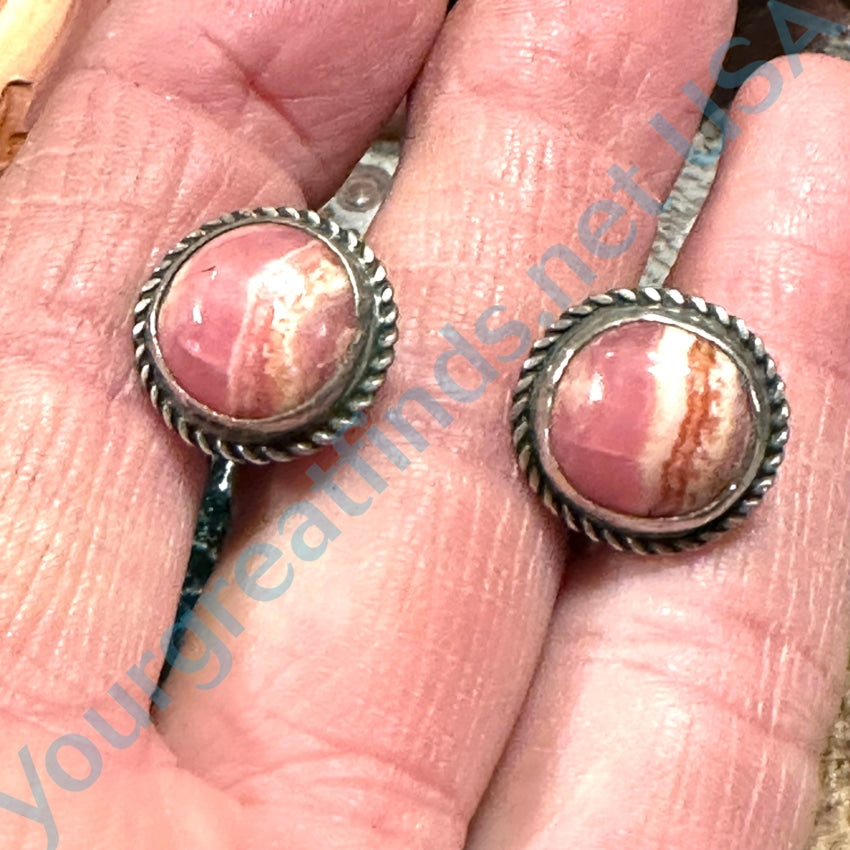 Sterling Silver Pink Rhodochrosite Clip-On Earrings for Women - Non-Pierced Elegant Jewelry Gift for Parties, Weddings & Special Occasions