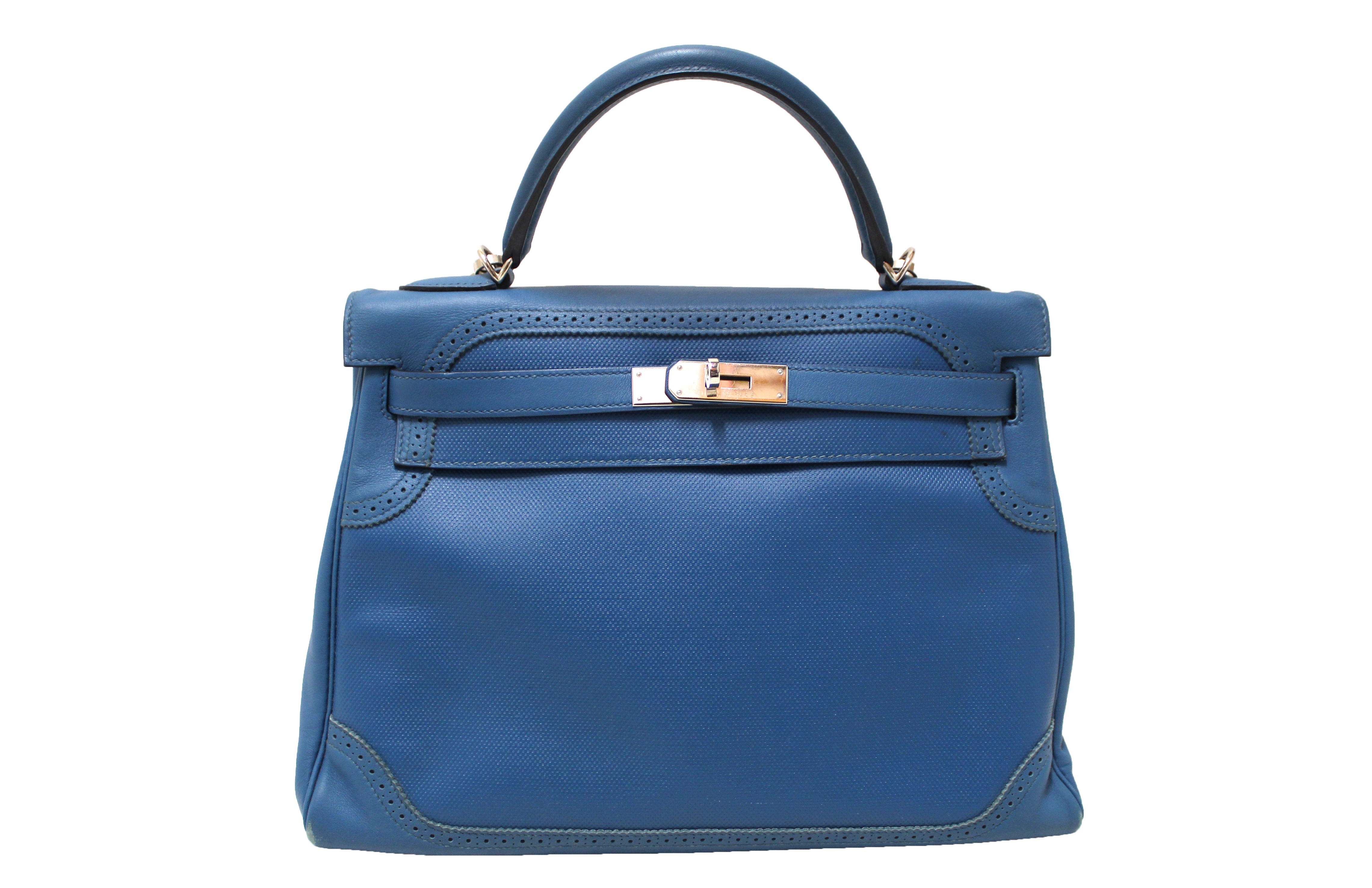 Authentic Hermes Bleu Colvert Leather Kelly 28 Lace Bag - Luxury Handbag for Women, Perfect for Parties, Weddings & Special Occasions