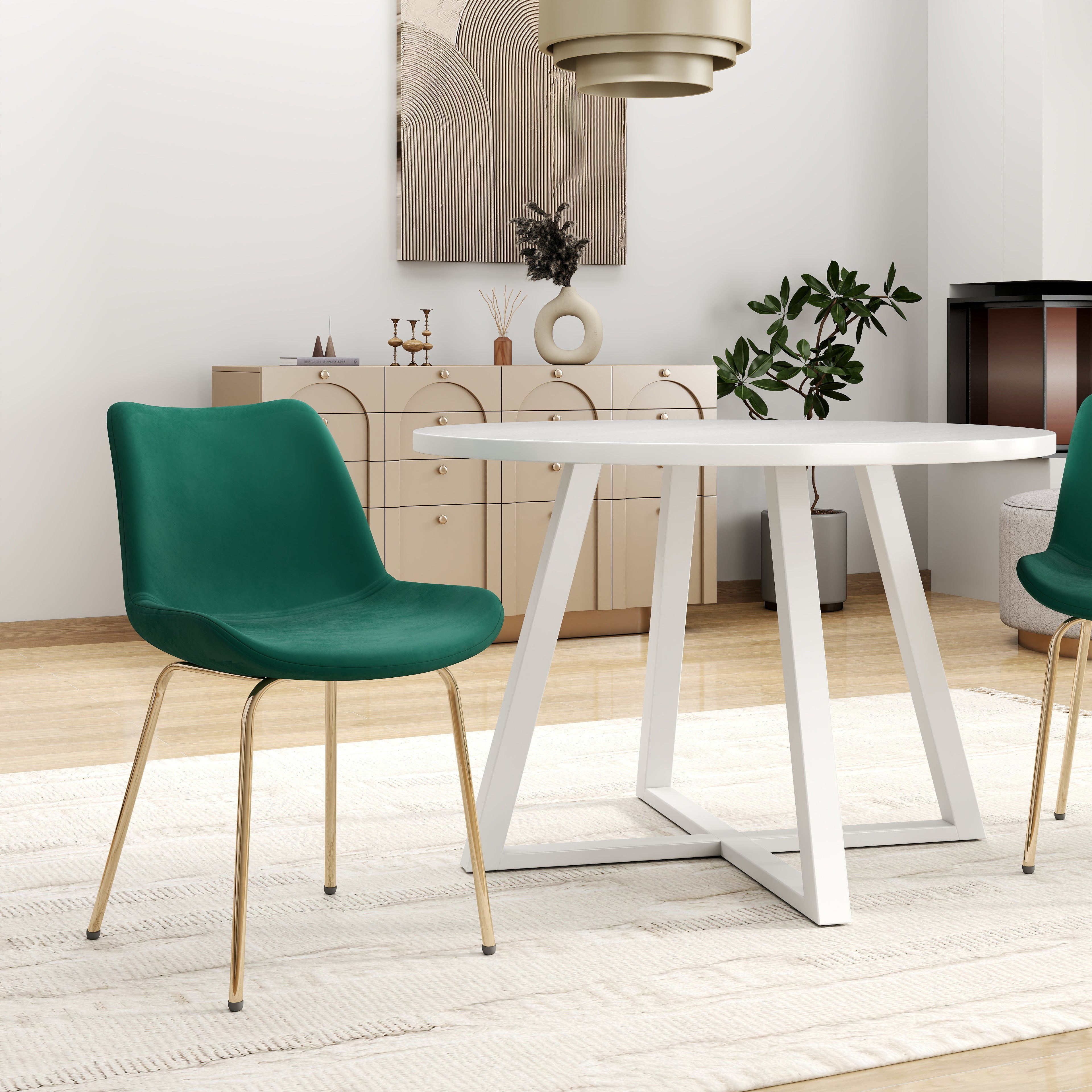 Roundhill Furniture Avant Round Dining Set - 3 Piece Trestle Table with 2 Side Chairs for Kitchen, Breakfast Nook & Small Space Dining | Modern Round Dining Room Furniture