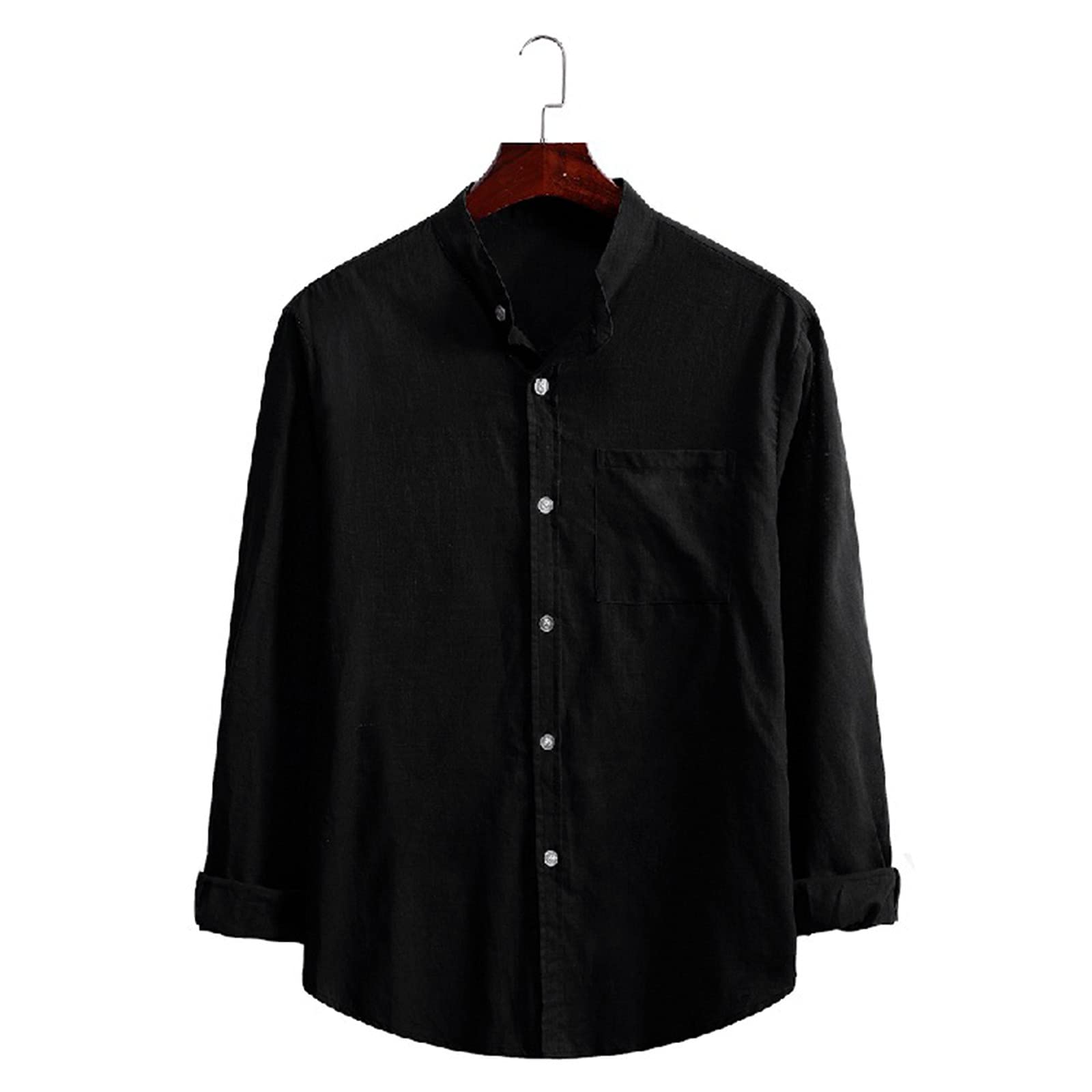 LIANGTUOHAI Men's Long Sleeve Cotton Undershirts - Solid Black Casual T-Shirt for Autumn & Winter | Comfortable Layering Base Shirt for Work, Office & Daily Wear