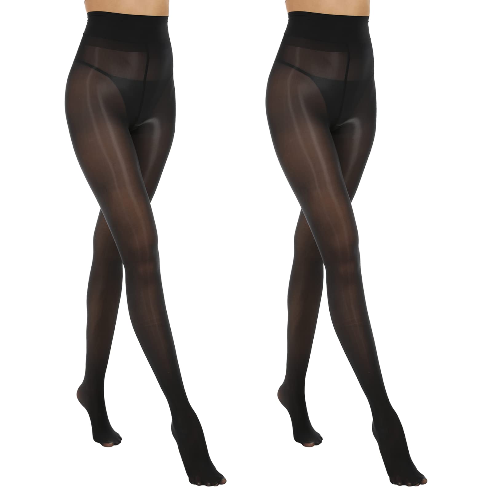 MANZI 2 Pairs Women's Shiny Sheer Tights - High Waist Silk Comfort Stockings, Oil Shimmery Nylons Pantyhose for Everyday Wear, Office, Party & Special Occasions