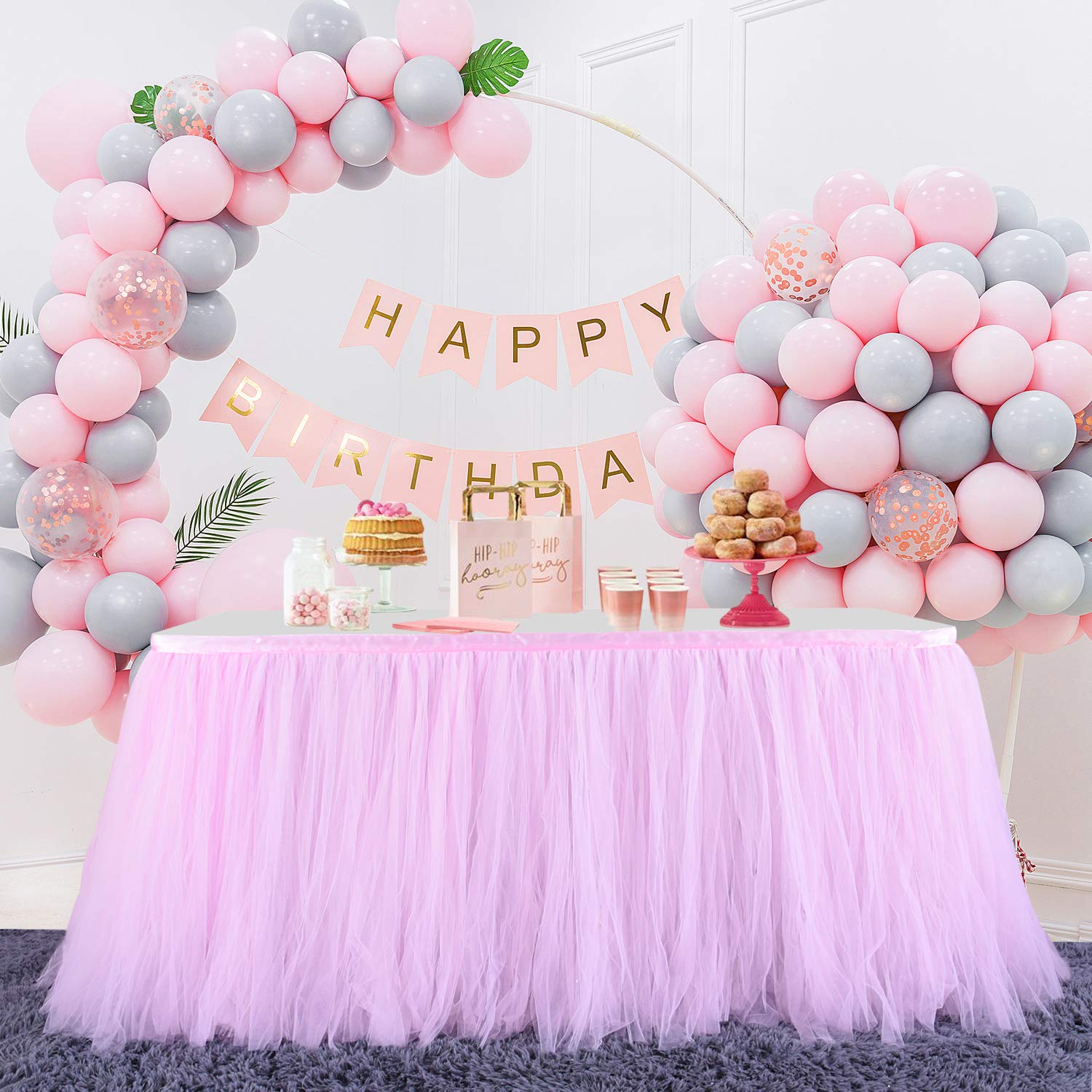 HB HBB MAGIC Pink Tulle Tutu Table Skirt - 6FT Rectangle Table Cover for Birthday Parties, Baby Showers, Weddings & Gender Reveals | Elegant Party Decor for Girls' Celebrations