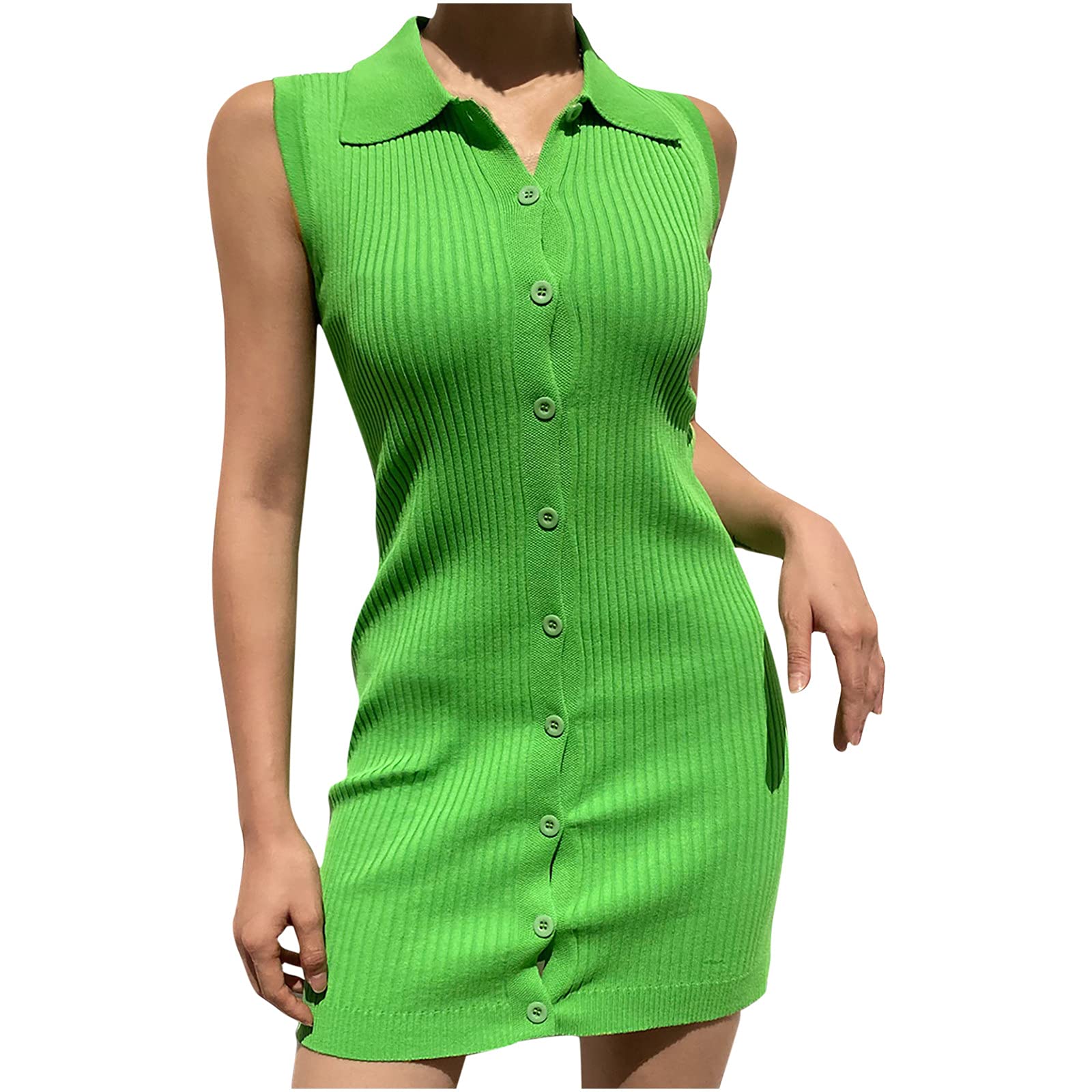 MIANHT Women's Summer Polo Shirt Mini Dress - Sleeveless Button Down Slim Fit Solid Color Casual Dress for Women | Perfect for Beach, Vacation, and Daily Wear