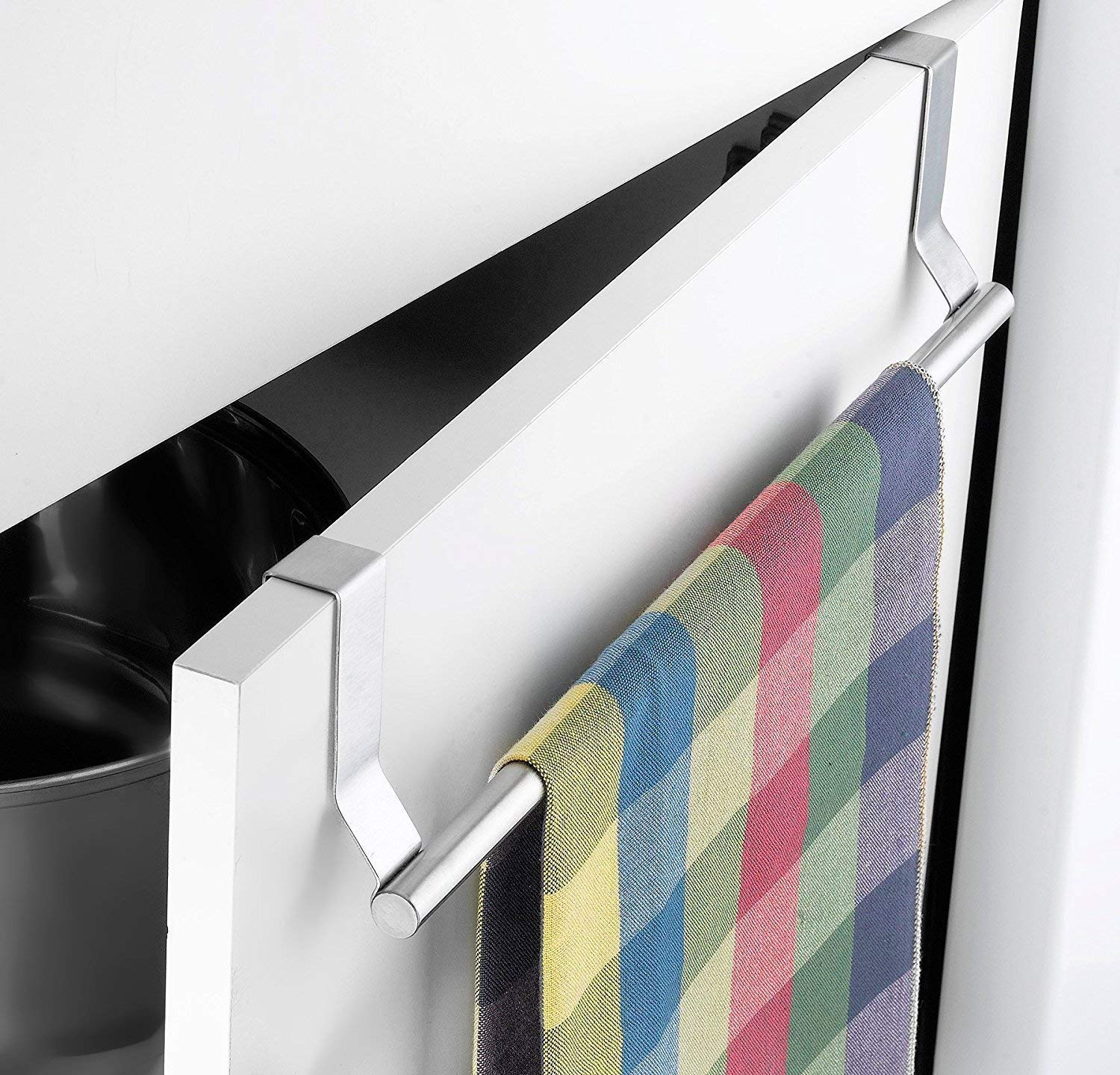 Stainless Steel Over The Door Kitchen Towel Holder - Cabinet & Drawer Storage Organizer for Bathroom, Pantry & Laundry Room (Space Saving Towel Rack for Home Organization)