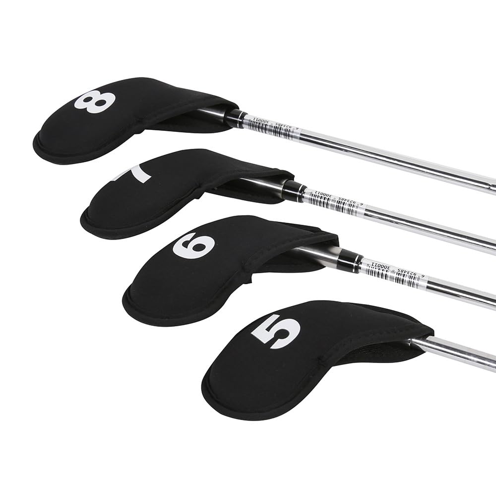Premium 10-Piece Golf Club Head Covers Set - Neoprene Iron & Putter Protectors for Men & Women (Black) - Durable Golf Accessories for Driving Range & Course Play
