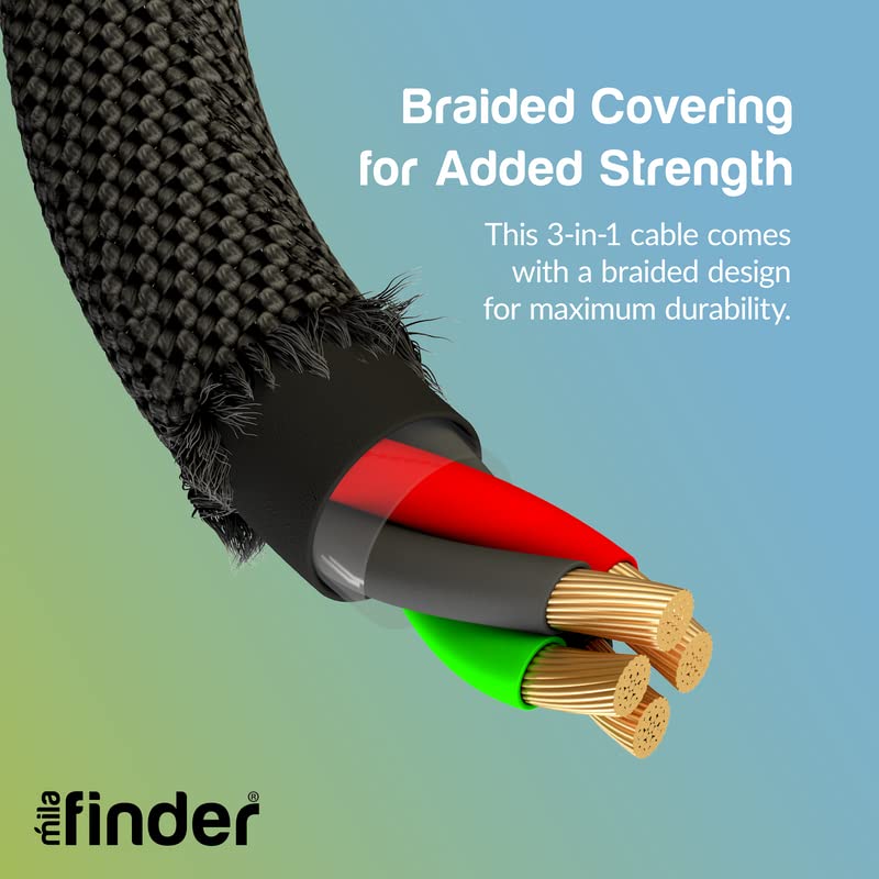 3 in 1 USB Charging Cable 10ft - Fast Charging Cord for iPhone, Android, Samsung - Universal Phone Charger for Multiple Devices - Durable Nylon Braided Smartphone Accessories (Red) - Perfect for Home, Office, Car & Travel Charging
