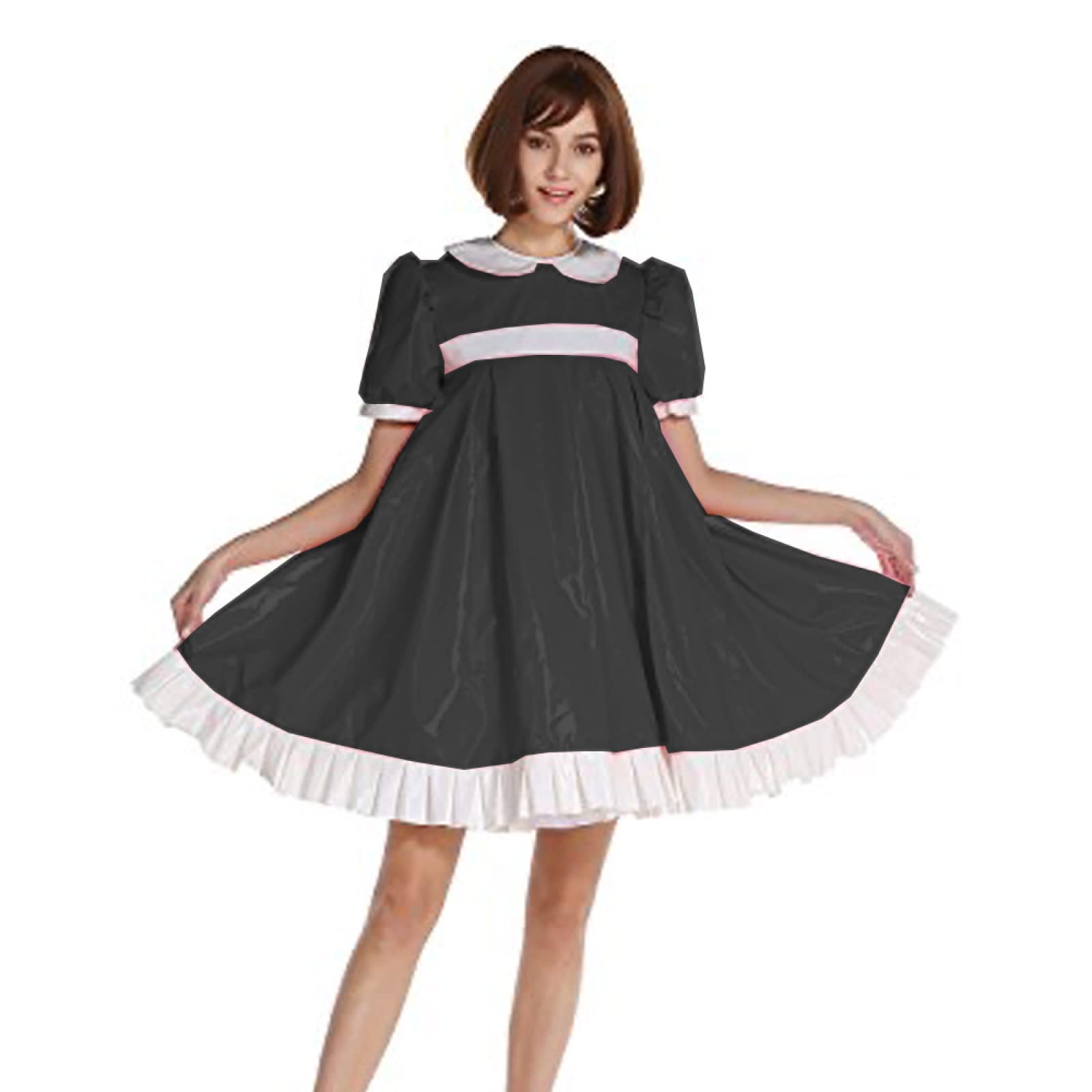 Stylish Lolita Fashion Dress - Short Sleeve PVC Uniform with Elegant Collar | Plus Size Gothic Costume in Black | Perfect for Cosplay, Halloween Parties & Anime Conventions