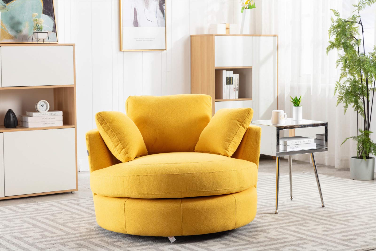 Modern Swivel Barrel Chair for Living Room - 360° Rotating Accent Sofa with Casters, Contemporary Leisure Chair in Yellow for Home Office & Lounge Furniture | Perfect for Reading Nooks, TV Rooms & Small Spaces