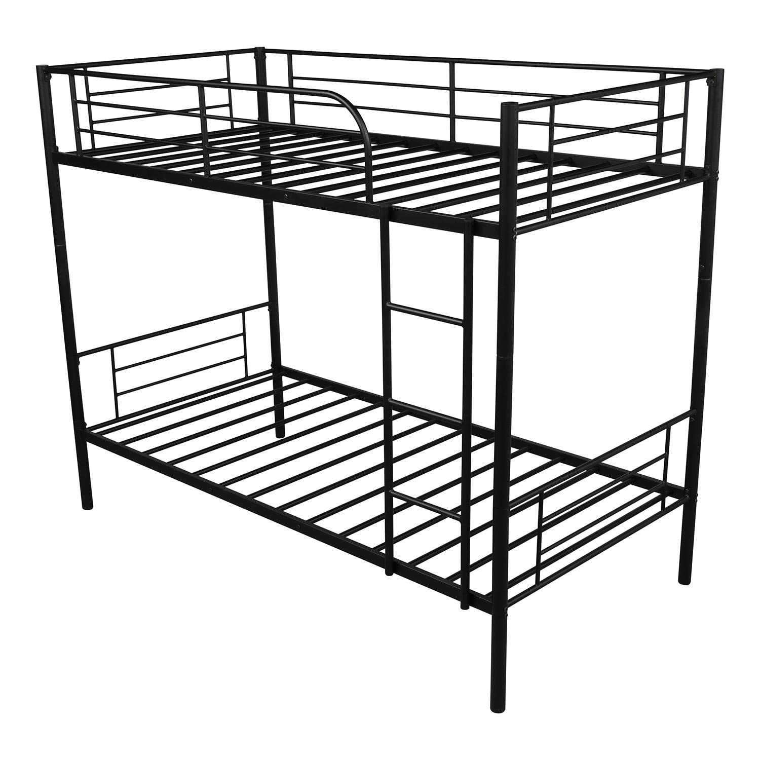 **Detachable Twin Over Twin Bunk Bed - Heavy Duty Metal Bunk Bed with Ladder & Guardrails for Kids, Teens, Small Spaces - Converts to 2 Twin Beds - No Box Spring Needed - Black - Perfect for Shared Bedrooms, Dorms, and Space-Saving Kids' Rooms**
