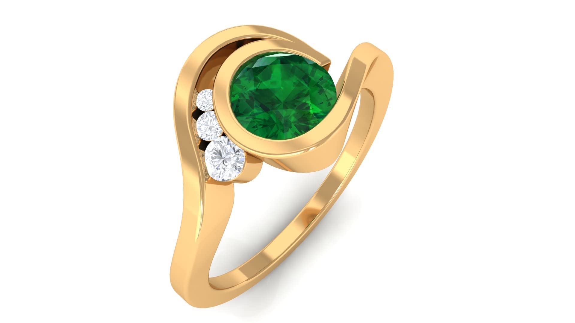 1 CT Natural Emerald and Moissanite Engagement Ring - 14K Solid Gold Solitaire Ring with Round Cut Emerald (6mm) & Diamond Accents - Perfect for Wedding, Anniversary & Special Occasions