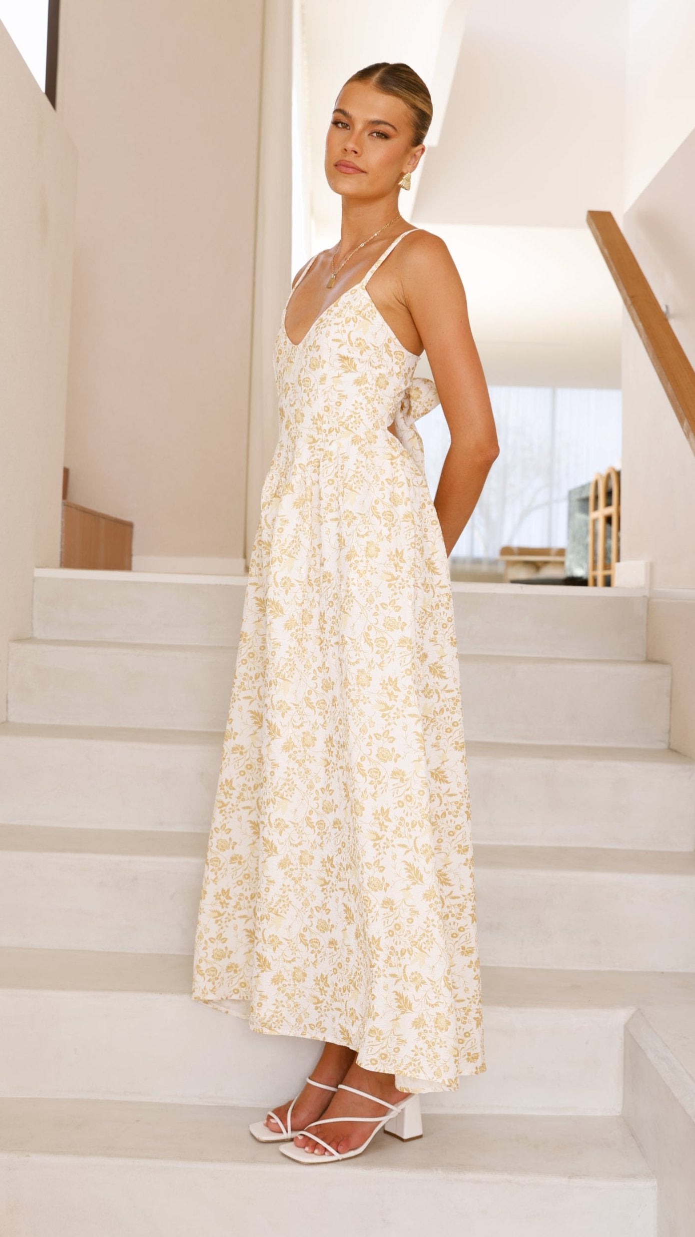 Azura Maxi Dress - Flowy Yellow Floral Print Summer Dress for Women | Beach Wedding, Vacation & Casual Outfit