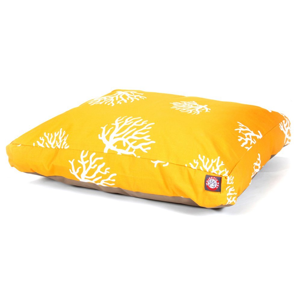 Majestic Pet Products Large Rectangle Yellow Coral Indoor/Outdoor Dog Bed with Removable Washable Cover - Perfect for Living Room, Patio & Travel Use