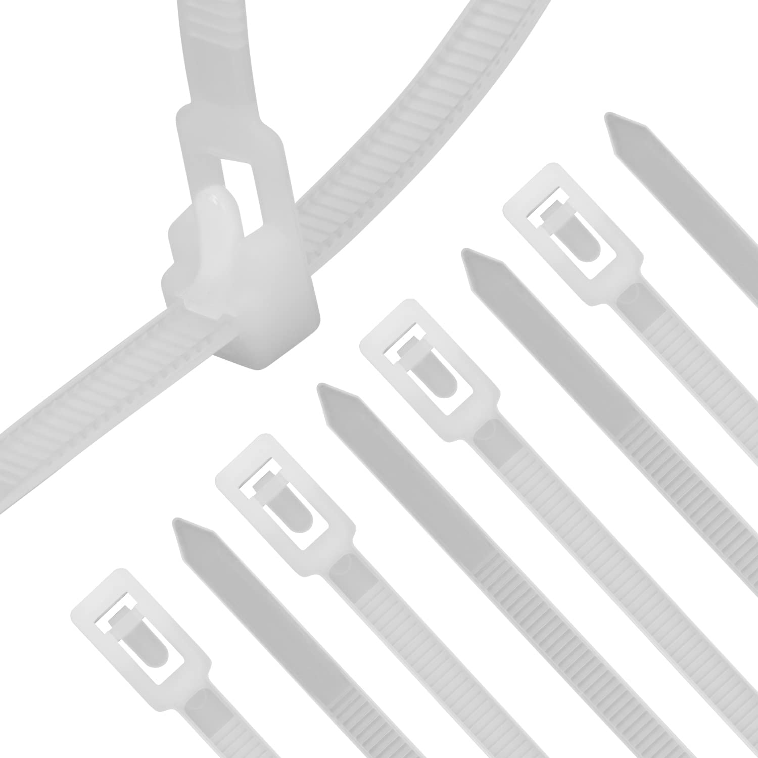 XINGO 100PCS Reusable Cable Ties - Adjustable & Releasable Wire Ties for Organizing Cords, Wires & Cables (8 inch/25 lbs, White) - Perfect for Home, Office, Garage & Outdoor Use