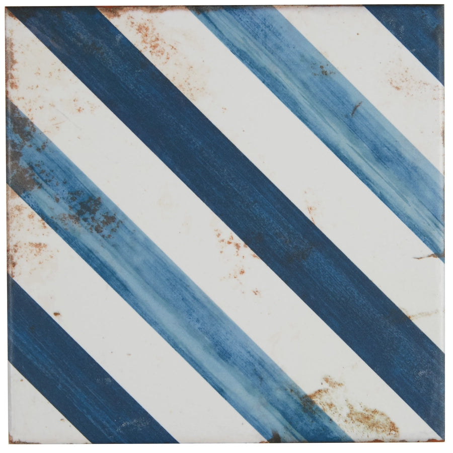 Vintage Style Decorative Porcelain Floor Tiles 8x8 Inch - Blue Sapphire Color for Kitchen Backsplash, Bathroom & Entryway
