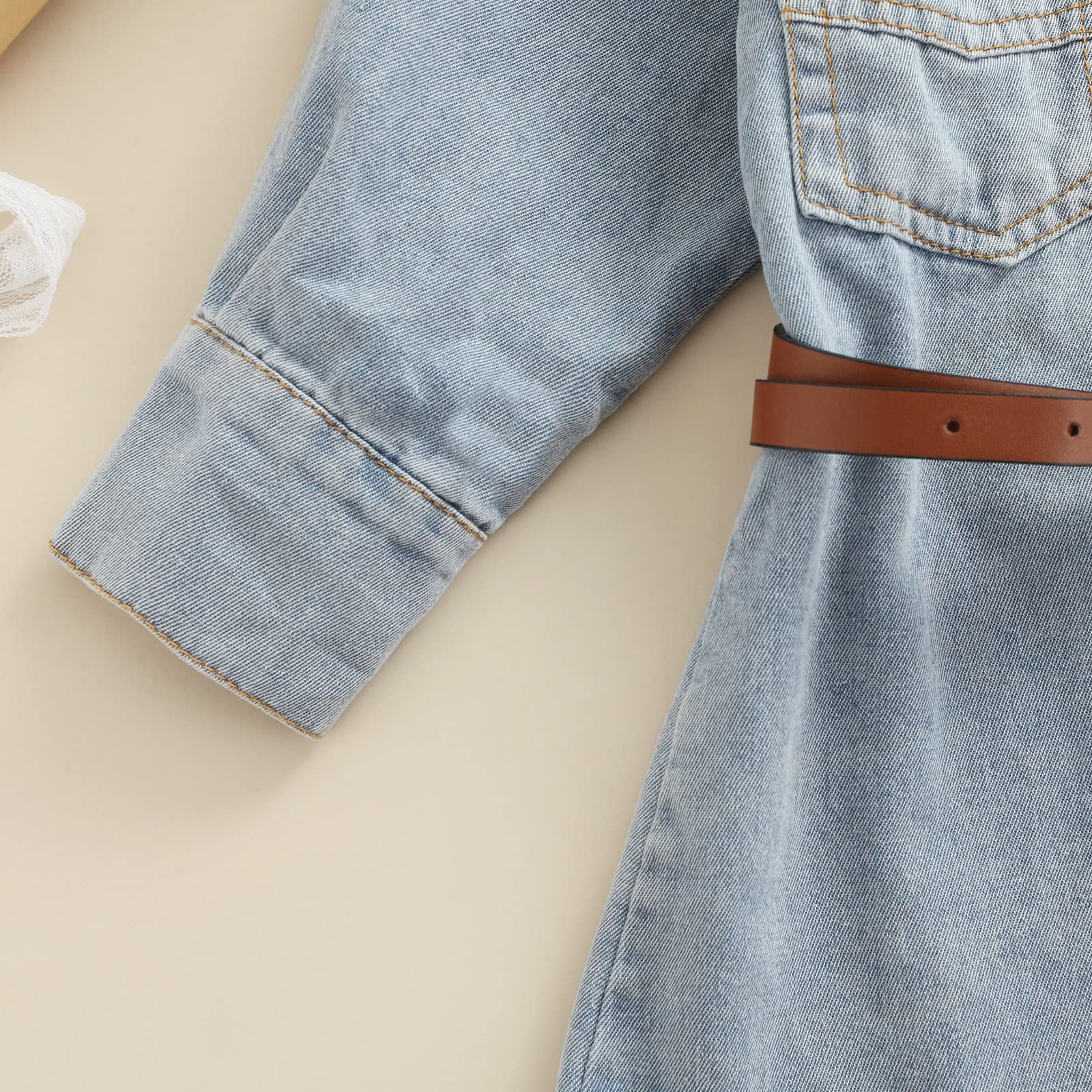 Little Girl Long Sleeve Denim Dress with Lapel Snap Placket - Casual Jean Dresses for Spring Summer Autumn - Perfect for Playdates, School & Family Outings