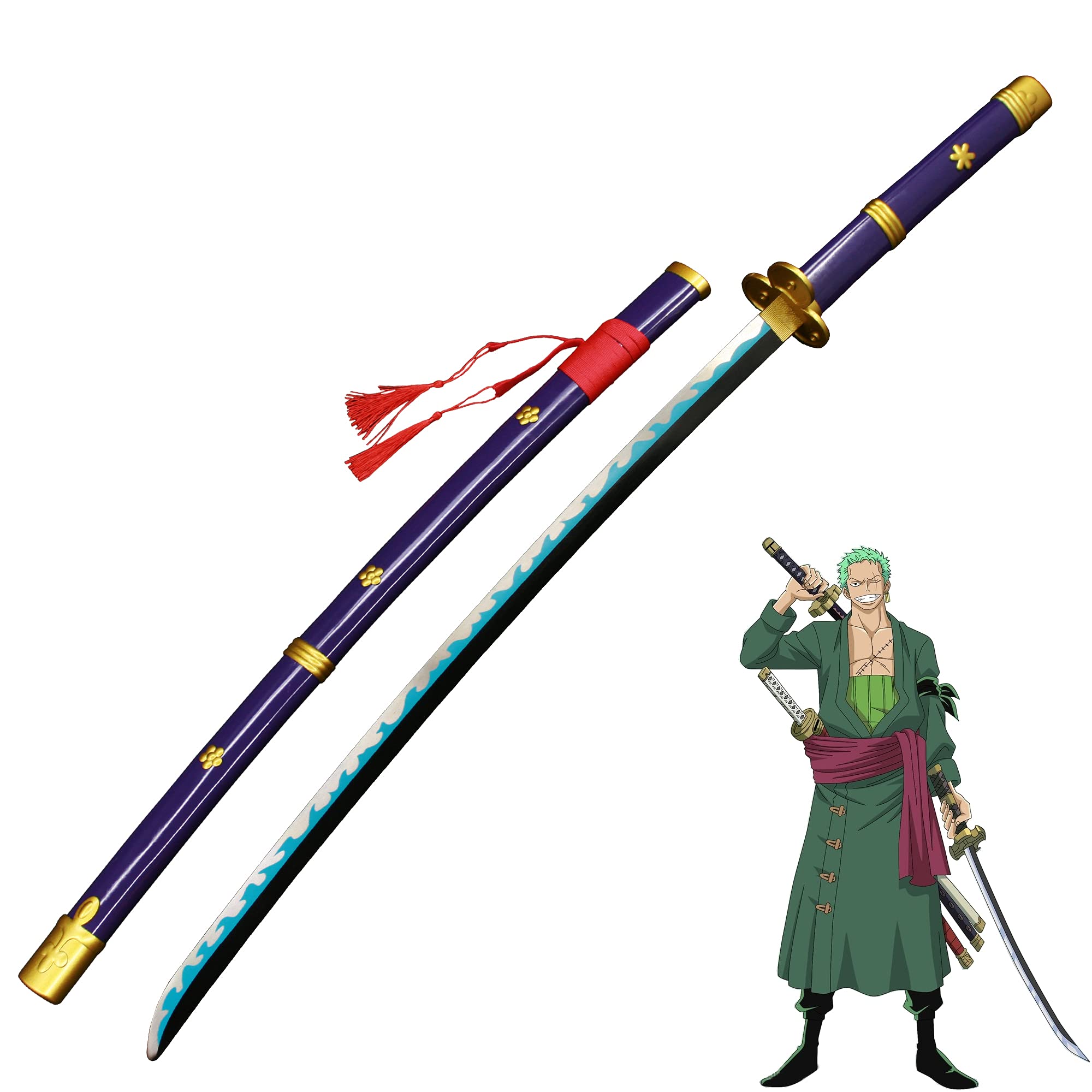 Premium One Piece Roronoa Zoro Anime Replica Sword - Yama Enma & Ame no Habakiri Carbon Steel Cosplay Katana for Collectors, LARP, and Display | Perfect for Anime Conventions, Cosplay Events, and Home Decor