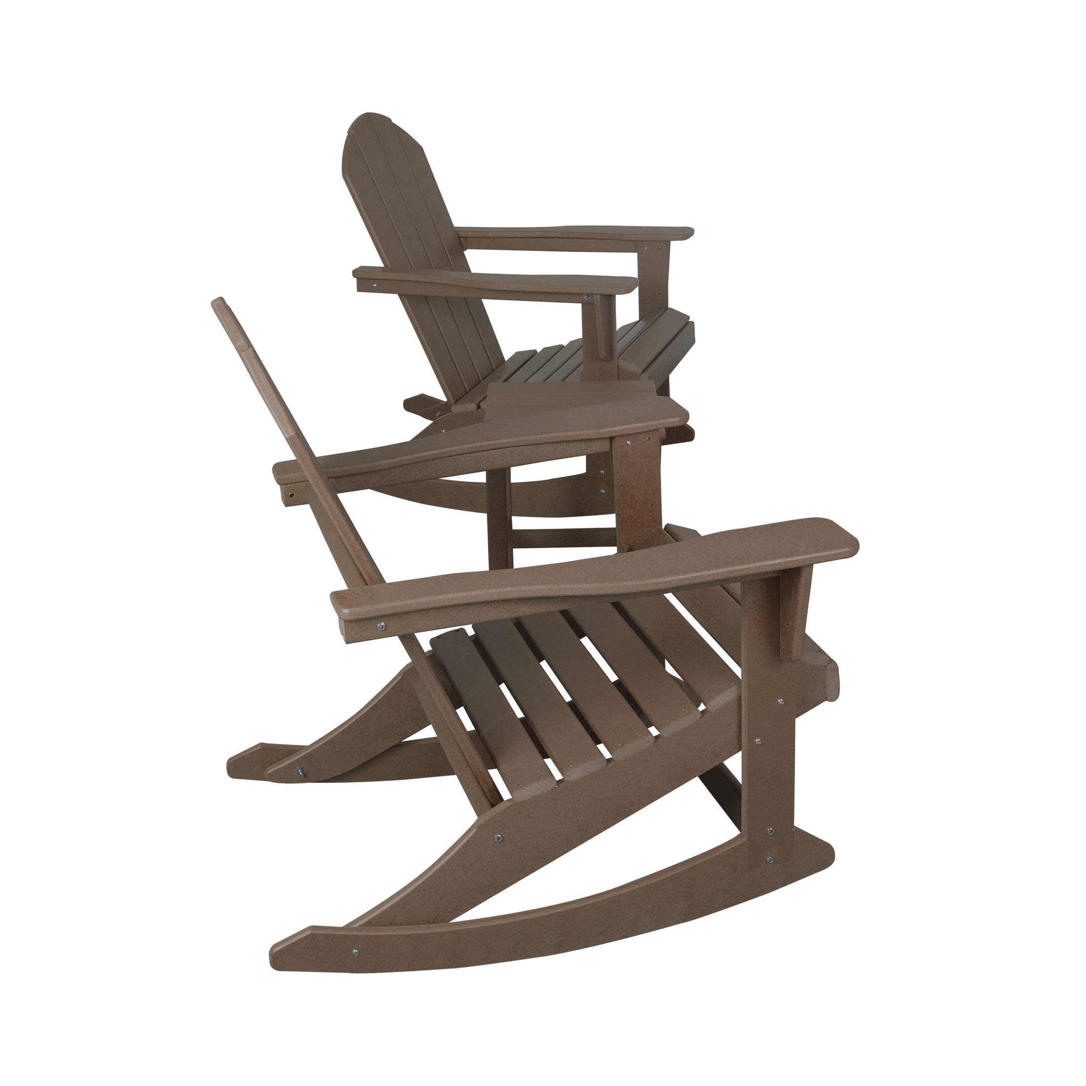 WestinTrends Malibu 3-Piece Outdoor Rocking Chair Set - All-Weather Poly Lumber Patio Furniture, 2 Adirondack Rockers with Side Table in Dark Brown - Perfect for Porch, Garden & Backyard Relaxation