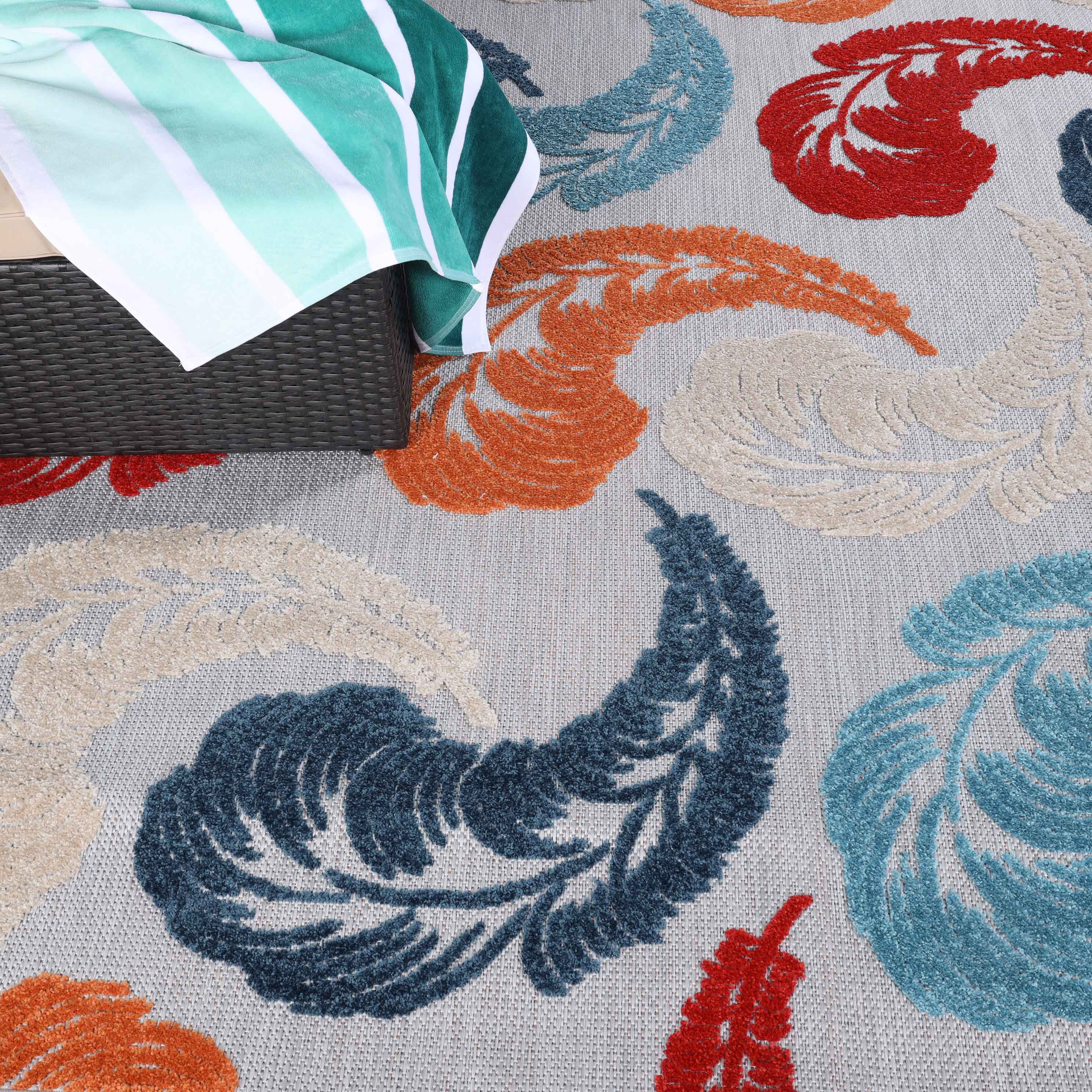 Feather Modern Bohemian Indoor Outdoor Area Rug - Soft & Stylish for Living Room, Bedroom, Patio Decor