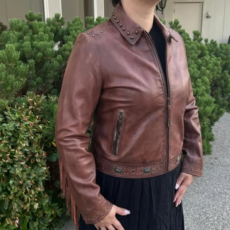 Stylish Leather Western Jacket with Fringe for Men & Women | Cowboy Chic Outerwear for Rodeo, Music Festivals & Night Out