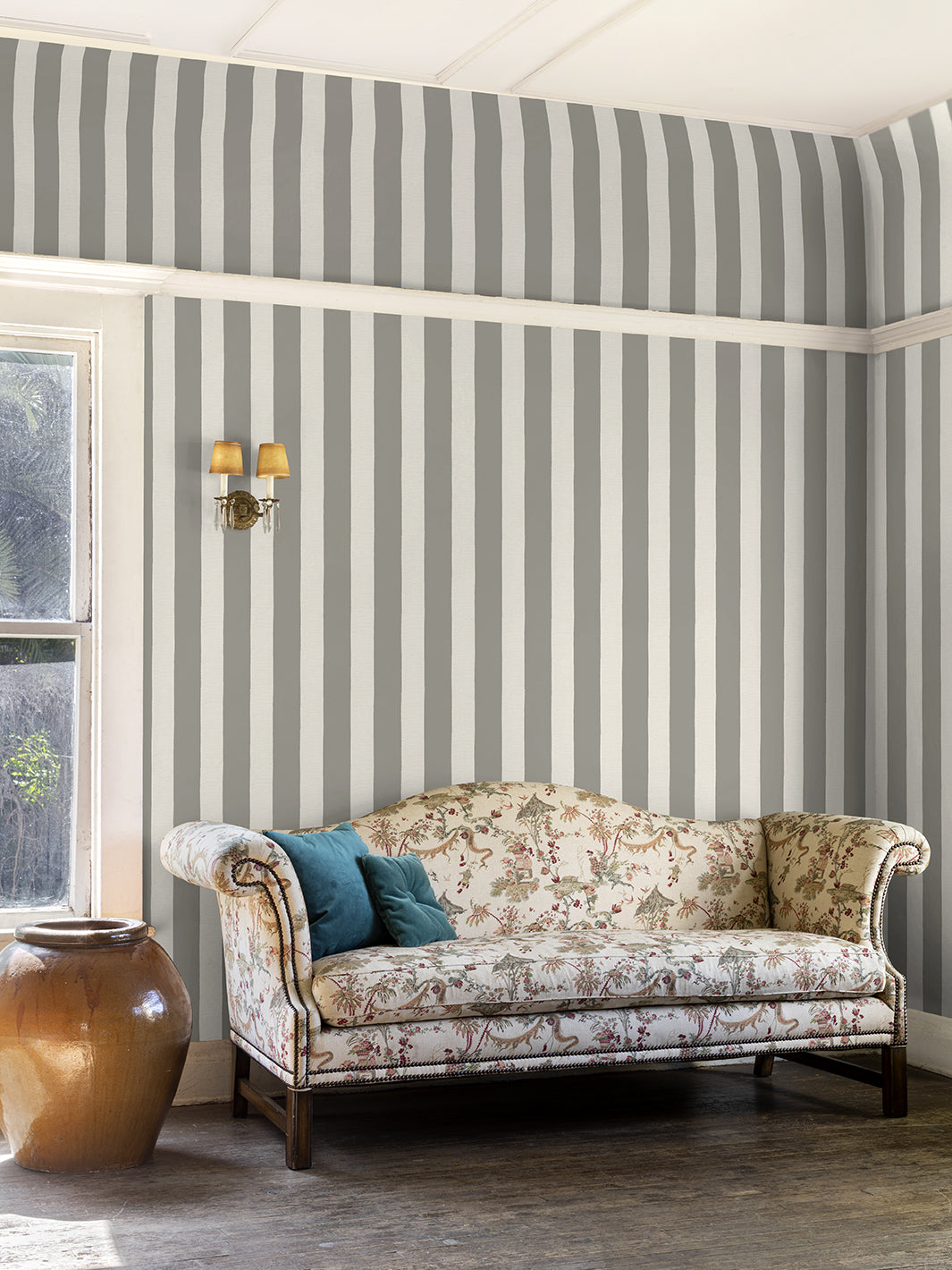 Sarah Jessica Parker Grosgrain Stripe Wallpaper - Premium Peel & Stick Wallpaper in Pepper Cream | Perfect for Living Room, Bedroom, and Home Office Decor