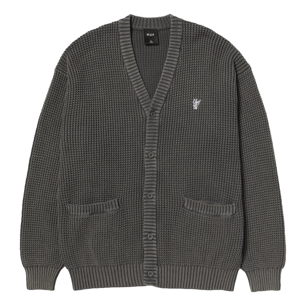 HUF COOLIDGE WAFFLE CARDIGAN BLACK - Men's Stylish Knit Sweater for Casual Wear & Street Fashion