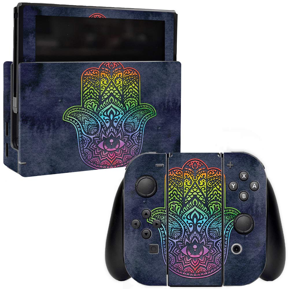MightySkins Vinyl Decal Wrap Cover Compatible with Nintendo Switch - Rainbow Hamsa Design | Protective & Durable Skin for Switch Console & Joy-Cons | Easy to Apply & Remove | Made in USA | Perfect for Gaming, Travel & Customization
