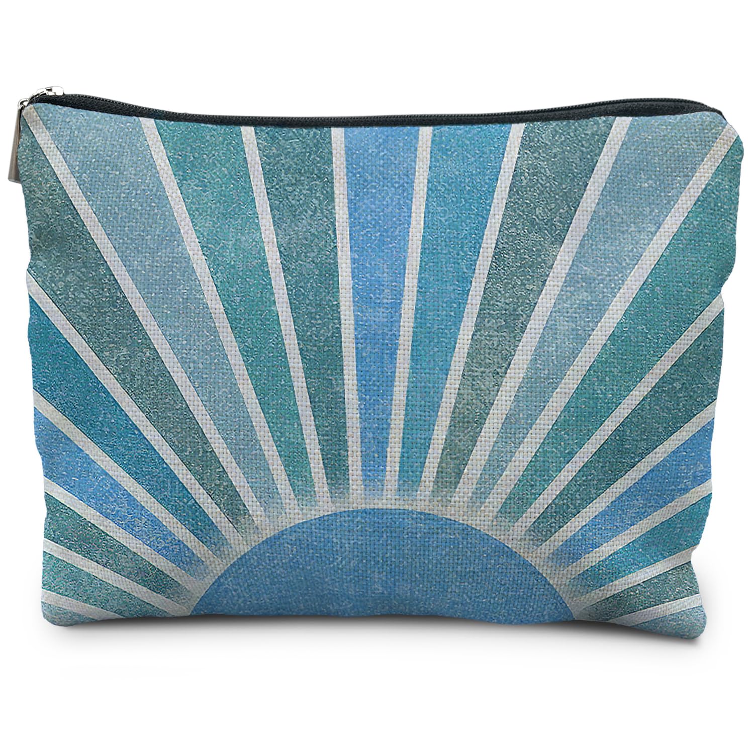 Boho Makeup Bag for Women - Abstract Blue Sun Design Cosmetic Pouch with Zipper, Aesthetic Travel Organizer | Perfect for Travel, Gym & Daily Essentials Storage