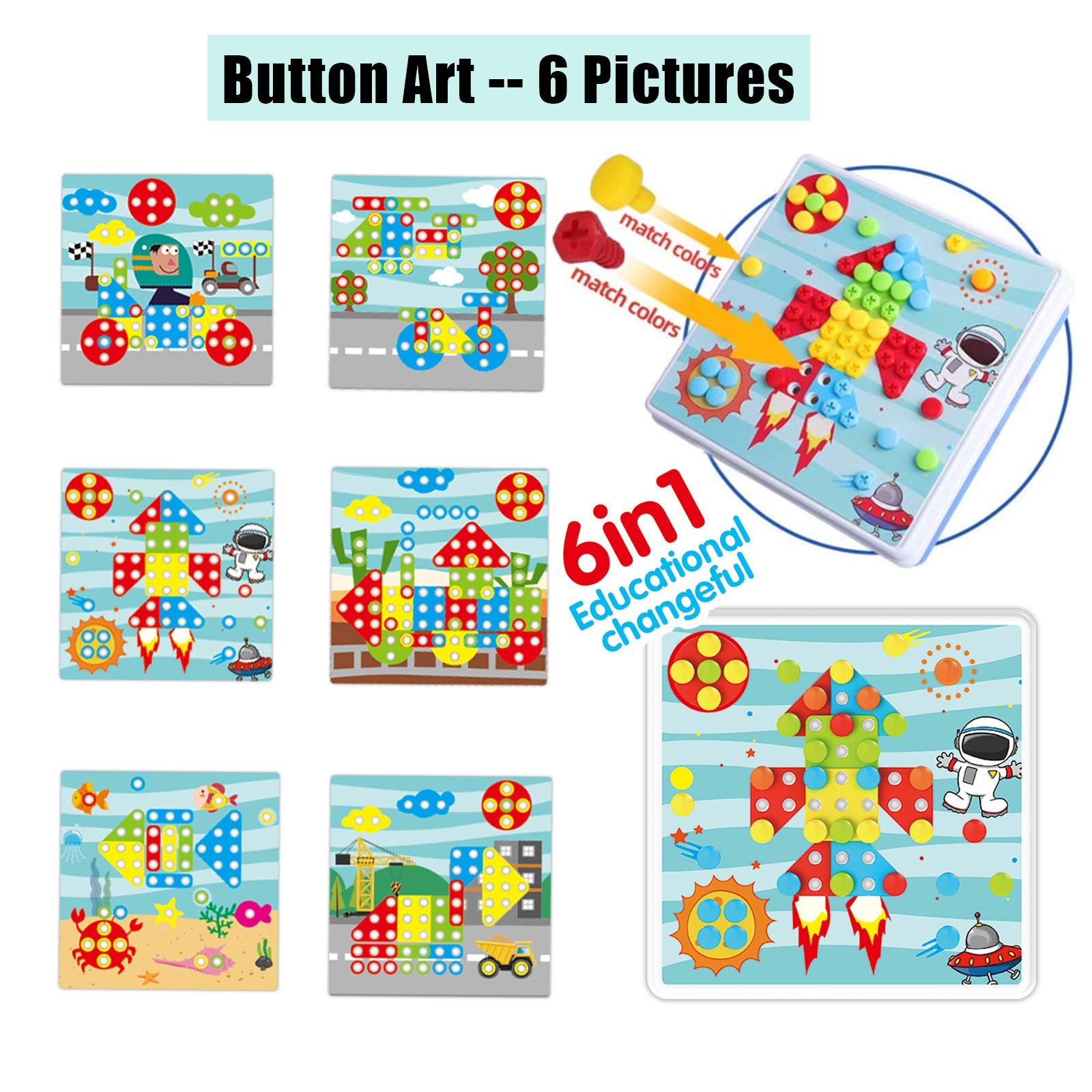 261 Pcs STEM Building Toys for Kids Ages 3-8 - 2 in 1 Educational Drill Puzzle & Button Art Set with Electric Toy Drill - Creative Learning Toys for Boys & Girls - Perfect for Classroom, Birthday Gifts & Family Bonding Activities