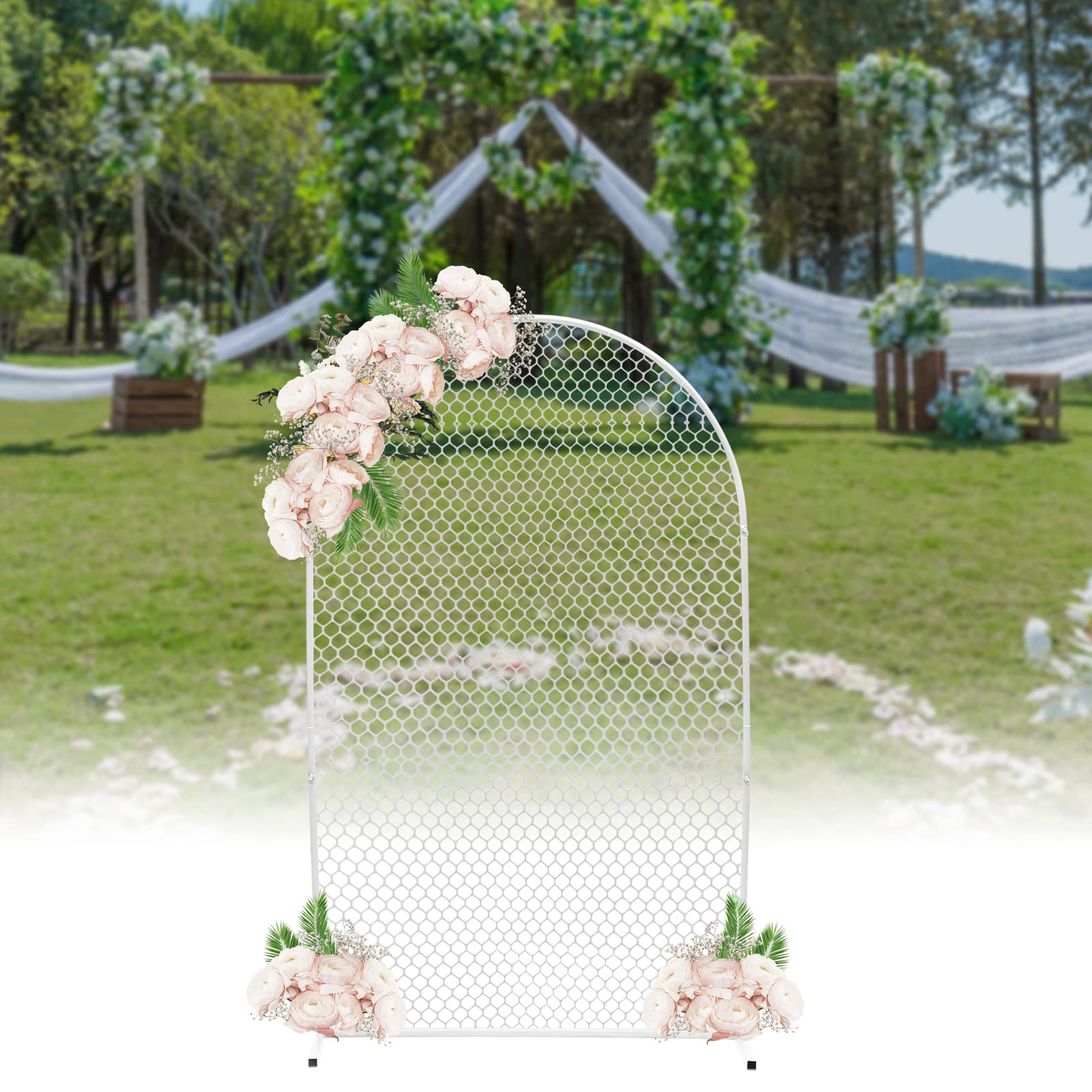 2M×1.2M White Wedding Arch Backdrop Stand with Metal Frame & Bases - Photo Booth Background for Wedding Ceremony, Reception, Birthday Party - Perfect for Garden & Outdoor Decorations