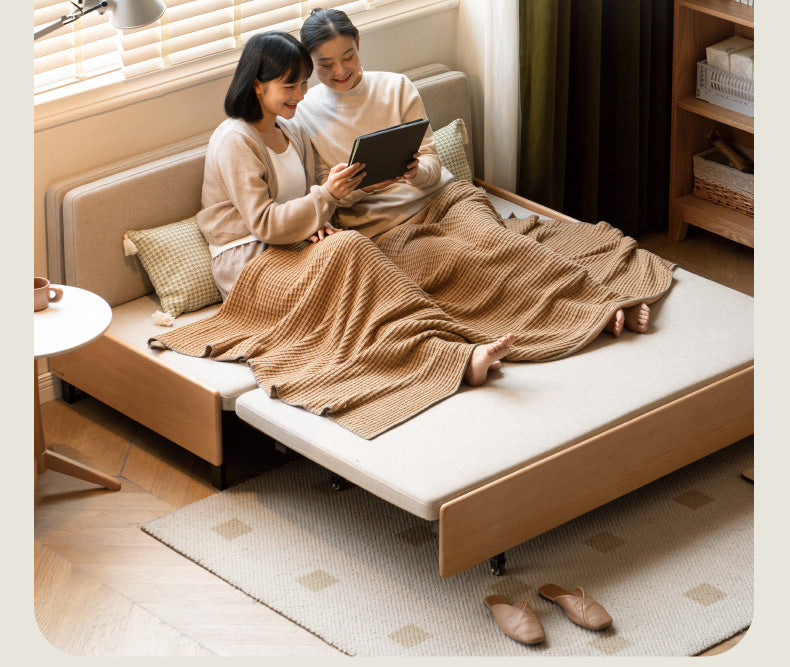 Solid Oak Wood Sofa Bed - Foldable Pull-Out Convertible Sleeper for Living Room, Guest Room & Small Spaces | Comfortable Sitting & Sleeping Solution for Apartments & Homes