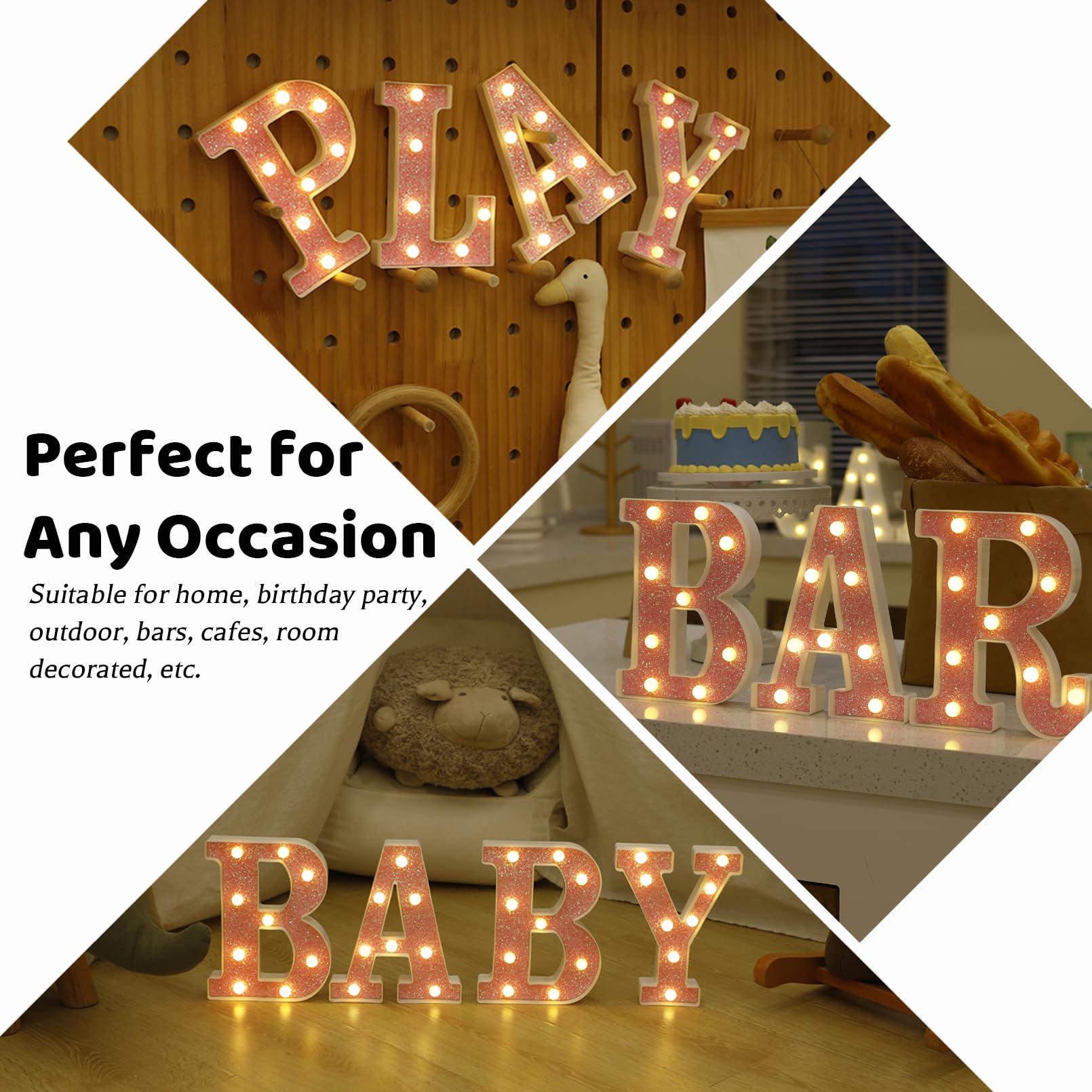 Pink Glitter LED Marquee Letter E - Battery Powered Light Up Alphabet Sign for Home, Party, Wedding, Birthday & Christmas Decor - Perfect for Girls' Room, Bar & Night Light Gift
